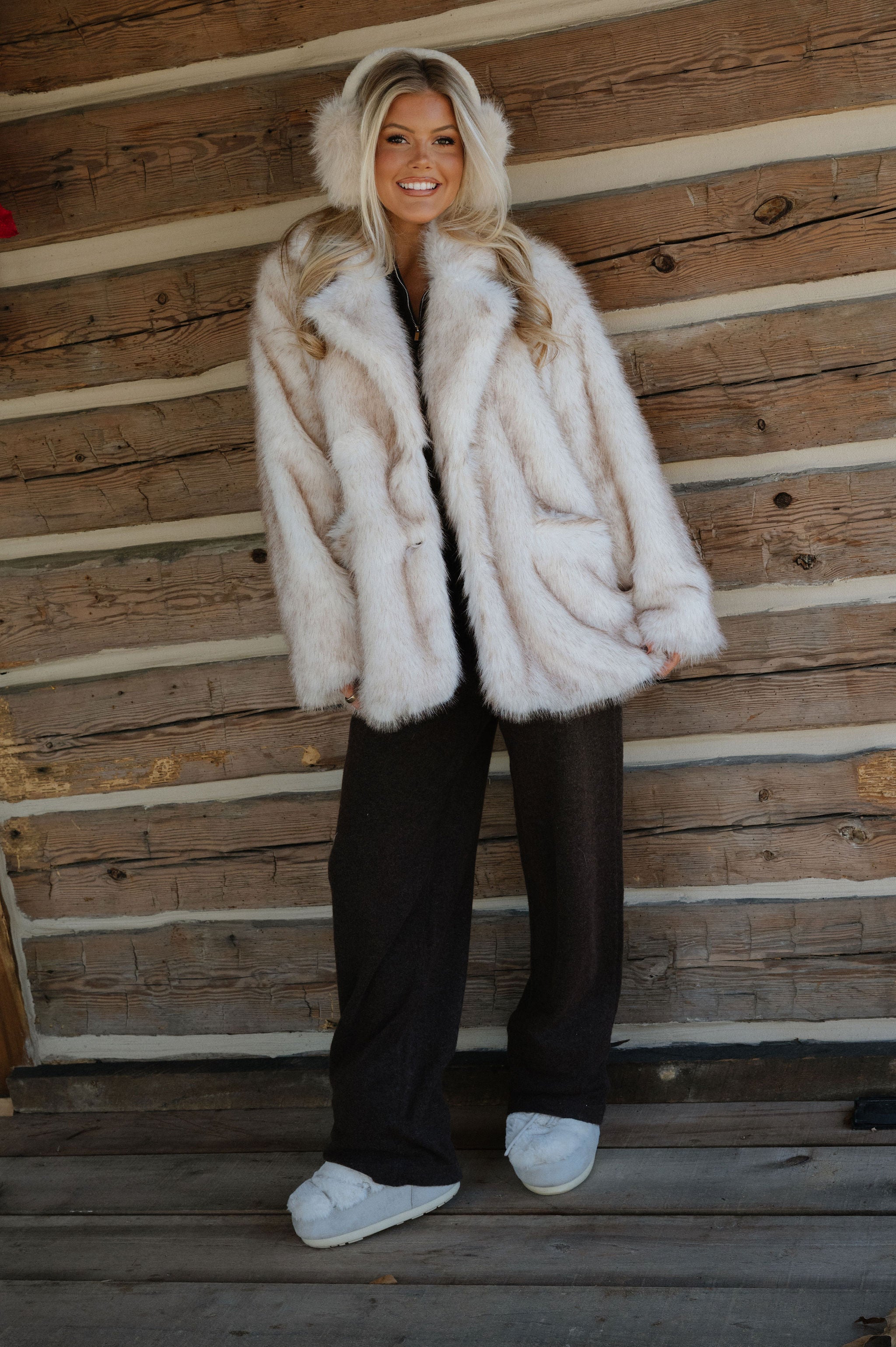 Jolie Oversized Faux Fur Jacket-Cream