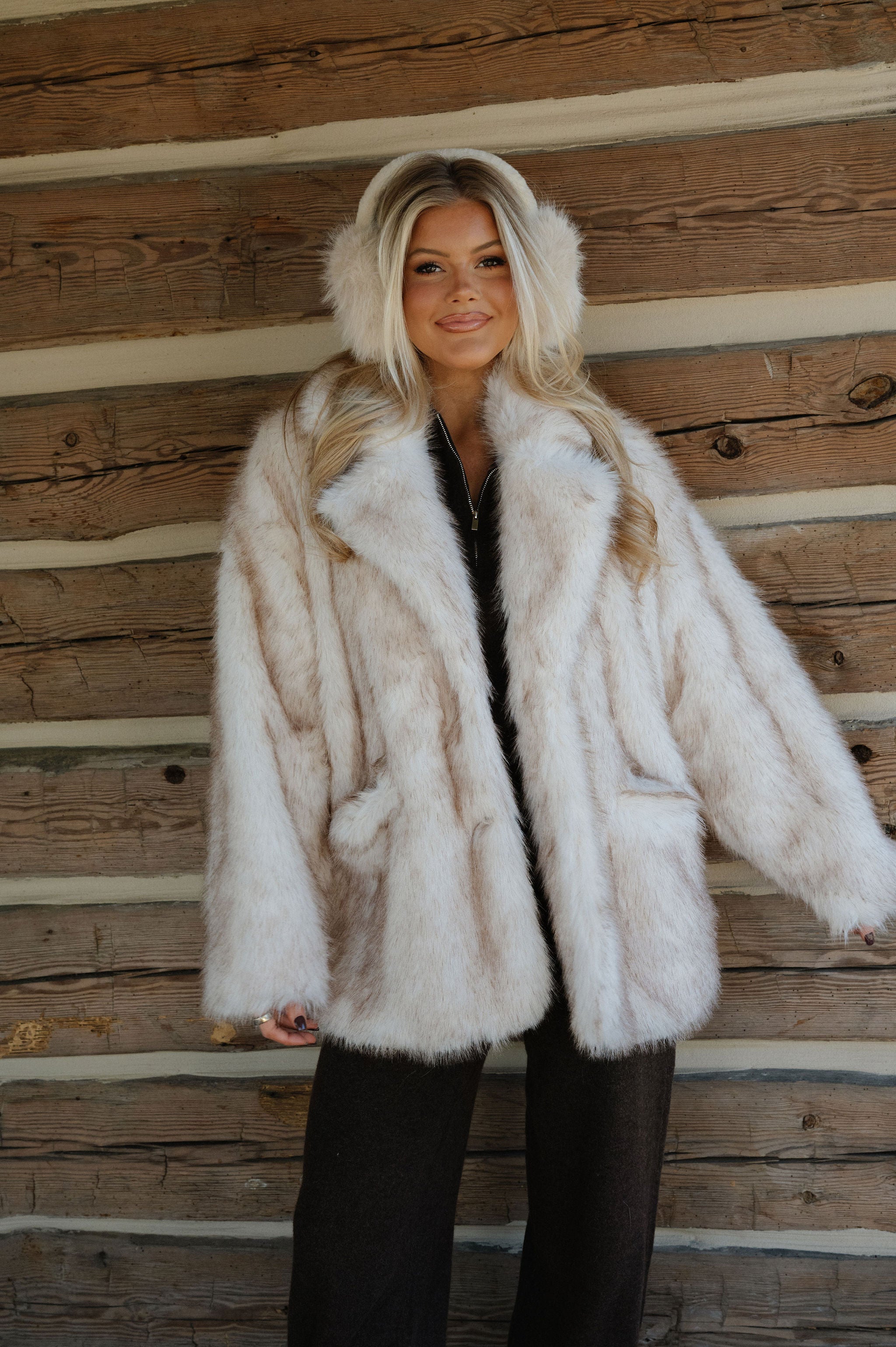 Jolie Oversized Faux Fur Jacket-Cream