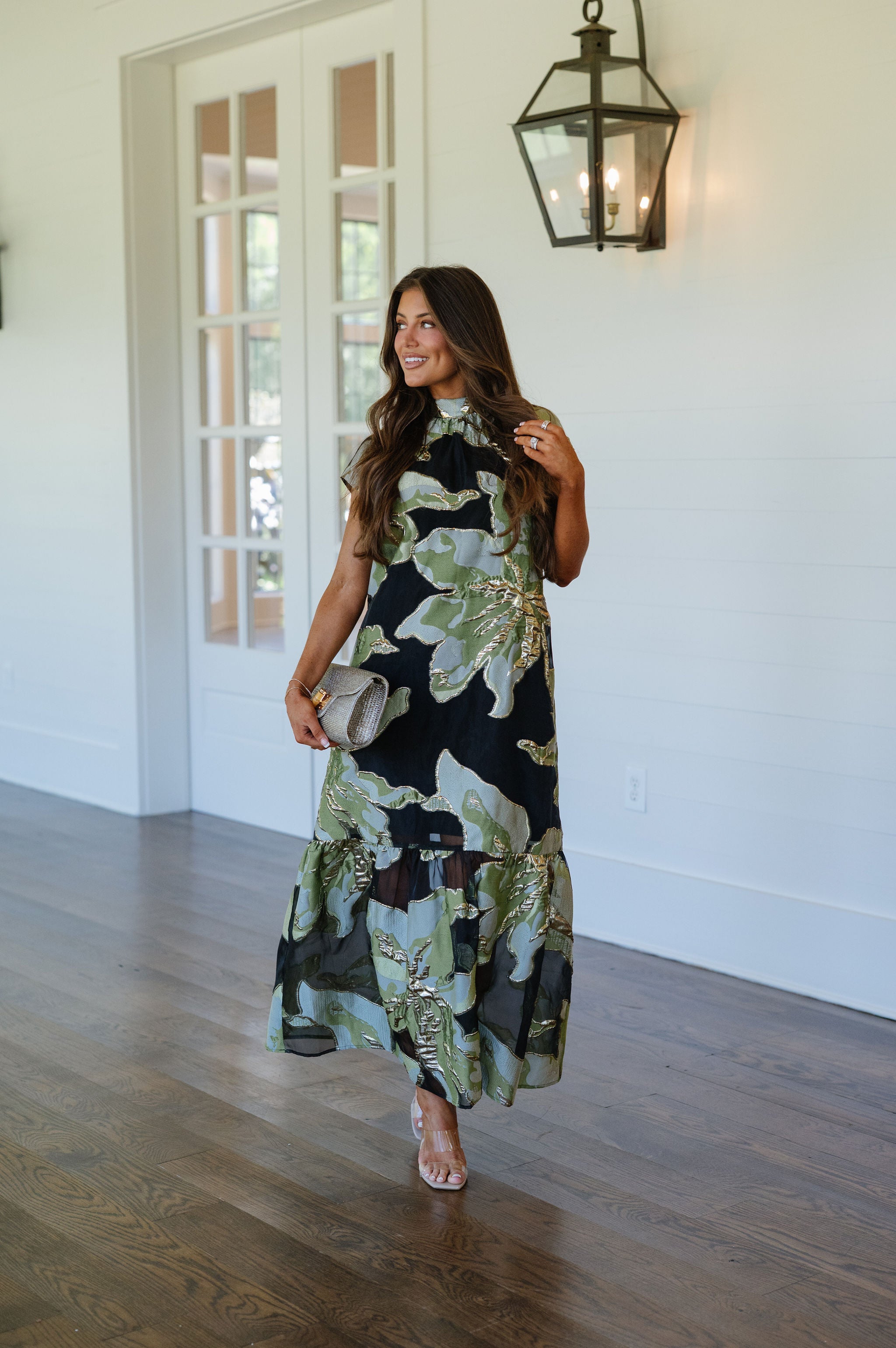PREORDER//Mock Neck Floral Maxi Dress-Green Multi//SHIPPING 9/30!