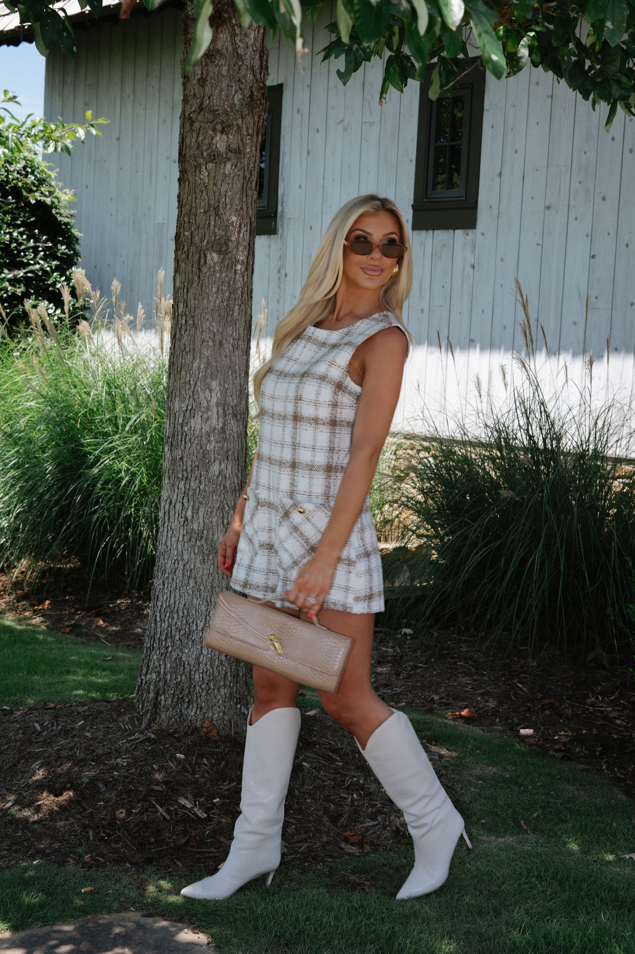 Pocketed Tweed Romper-Ivory/Mocha