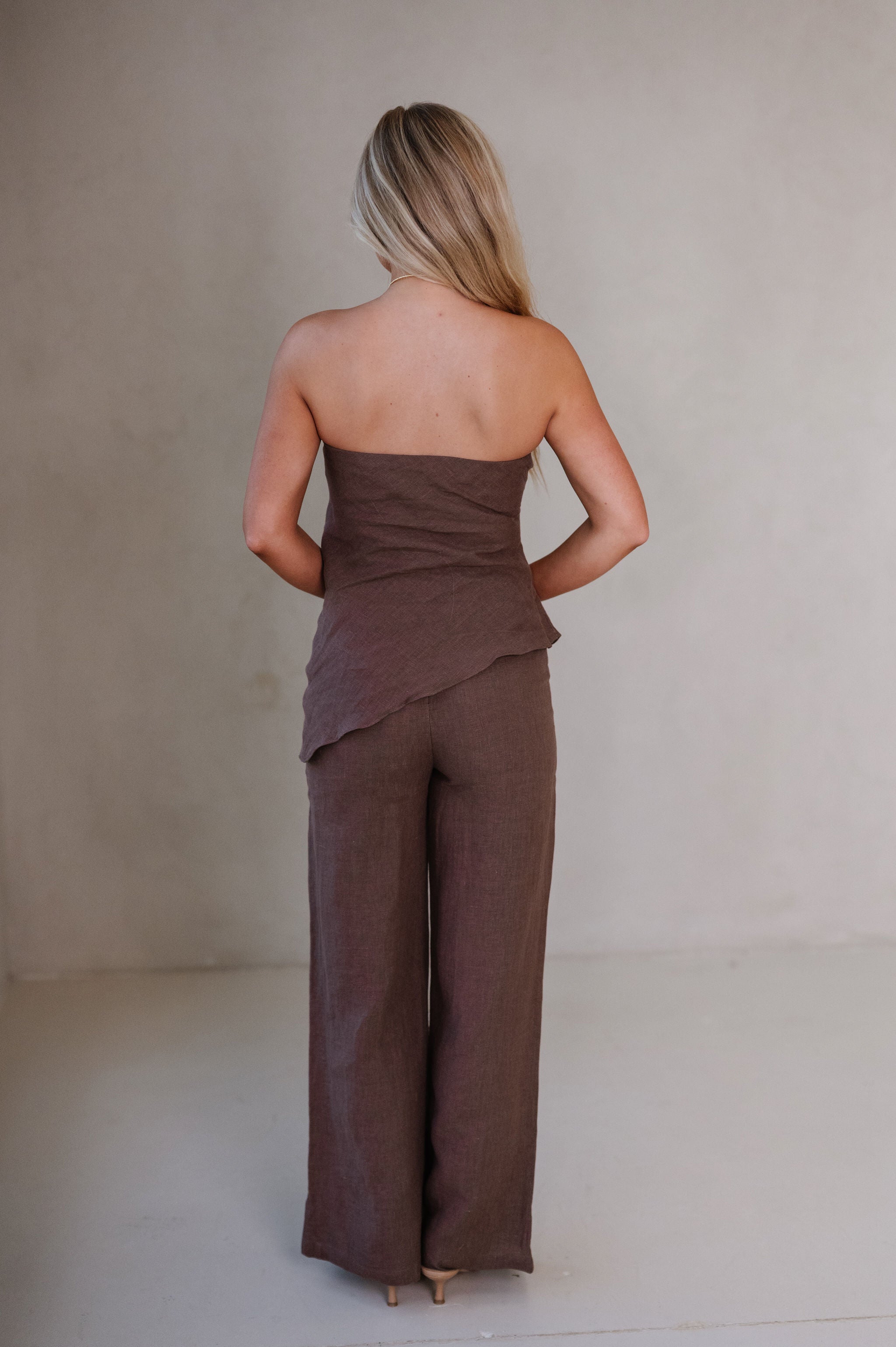 Rita Wide Leg Linen Pants-Brown