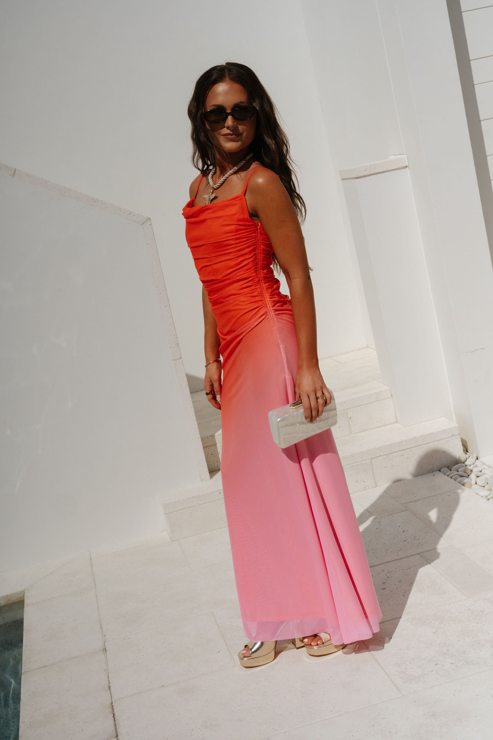 Fara Dress-Orange/Pink