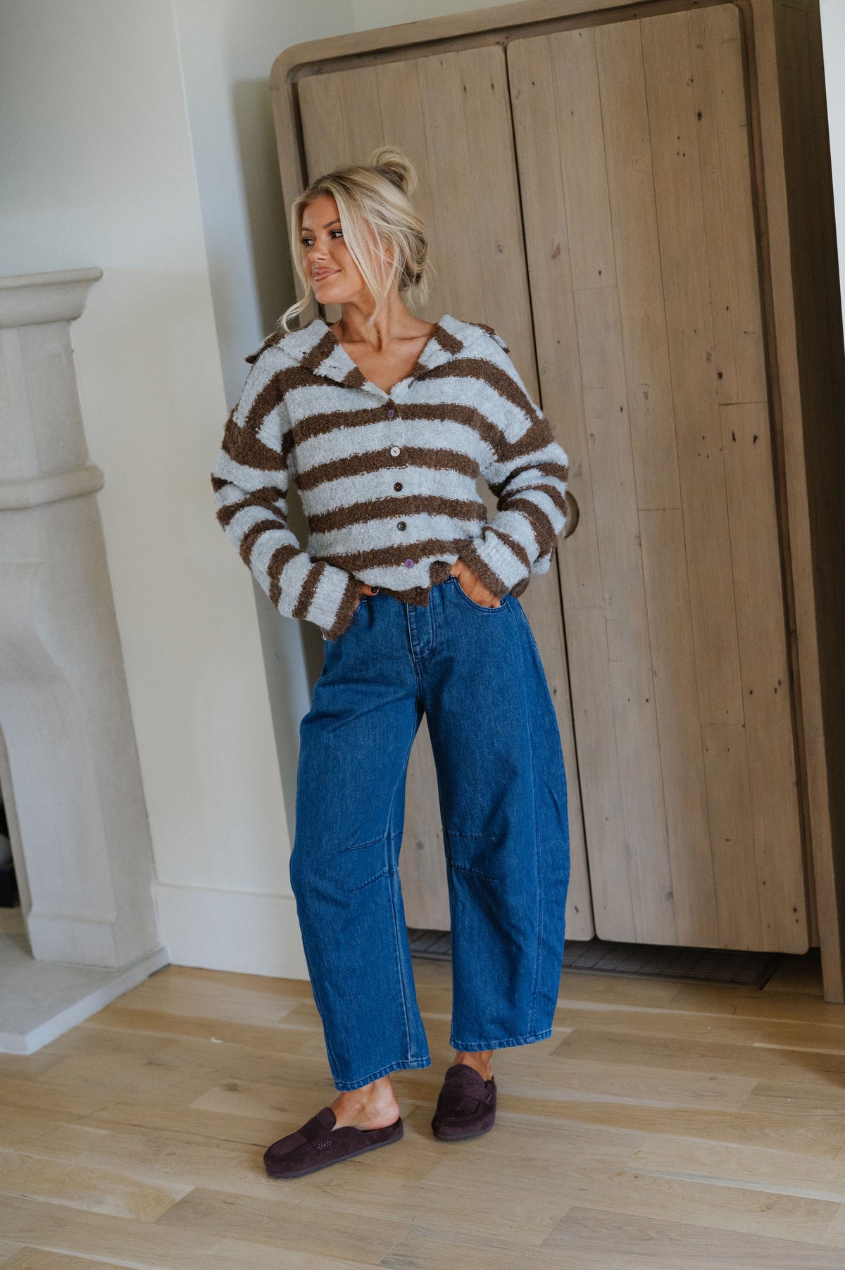 Mason Striped Sweater-Brown/Grey