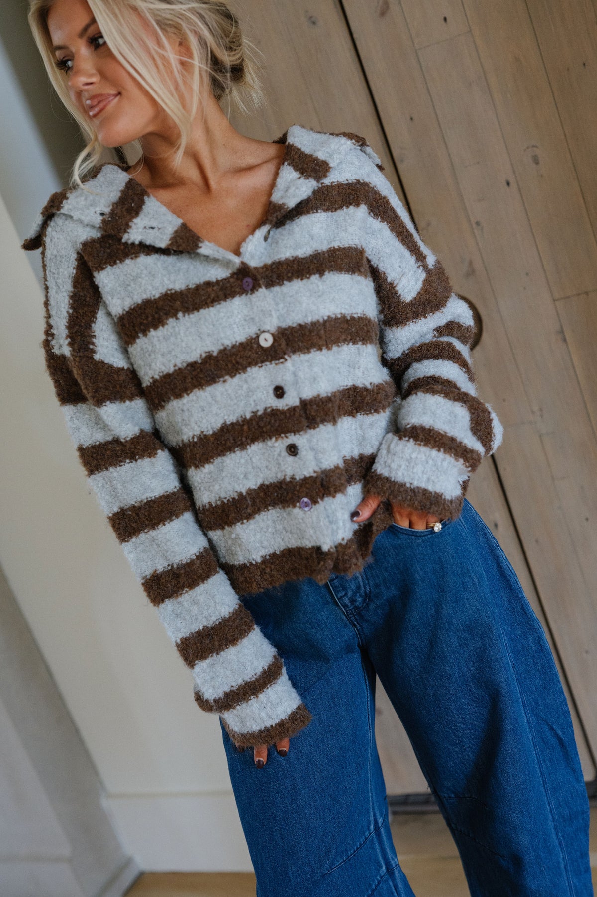 Mason Striped Sweater-Brown/Grey