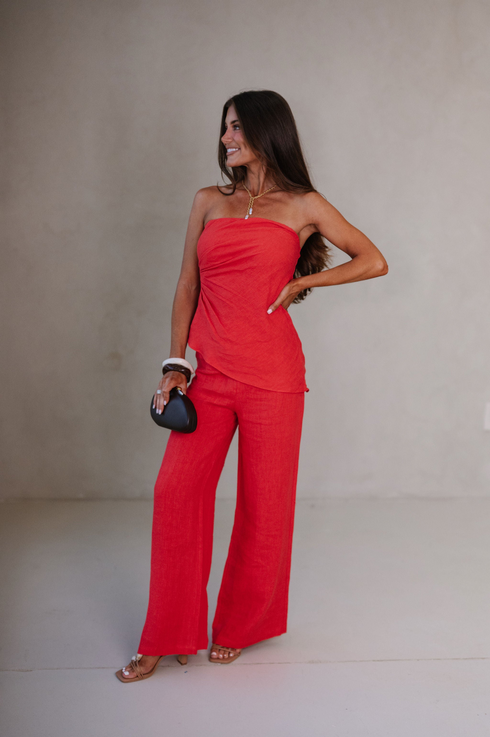 Dani Asymmetrical Strapless Top-Red