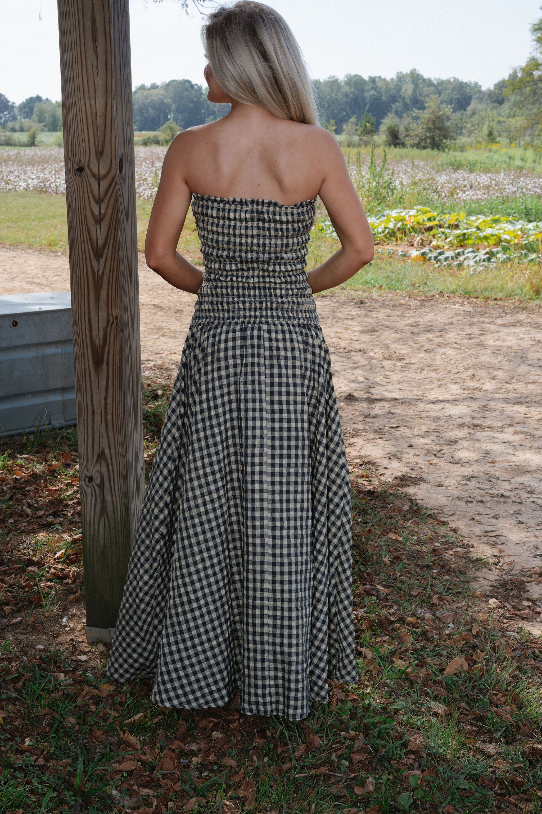 Kason Checkered Dress-Natural