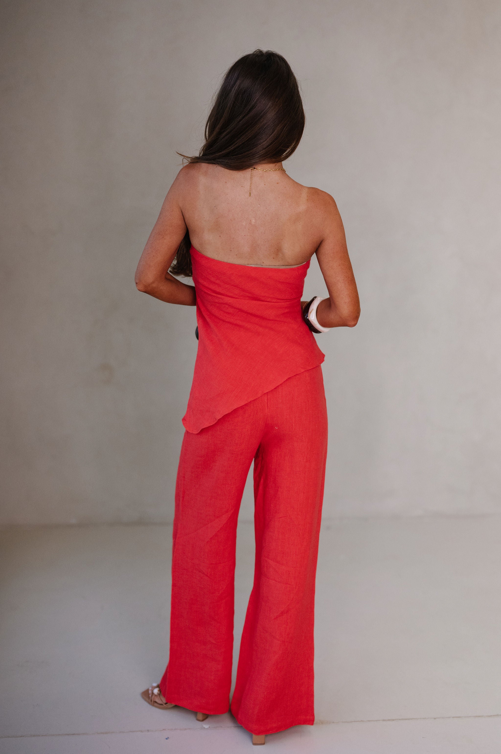 Rita Wide Leg Linen Pants-Red