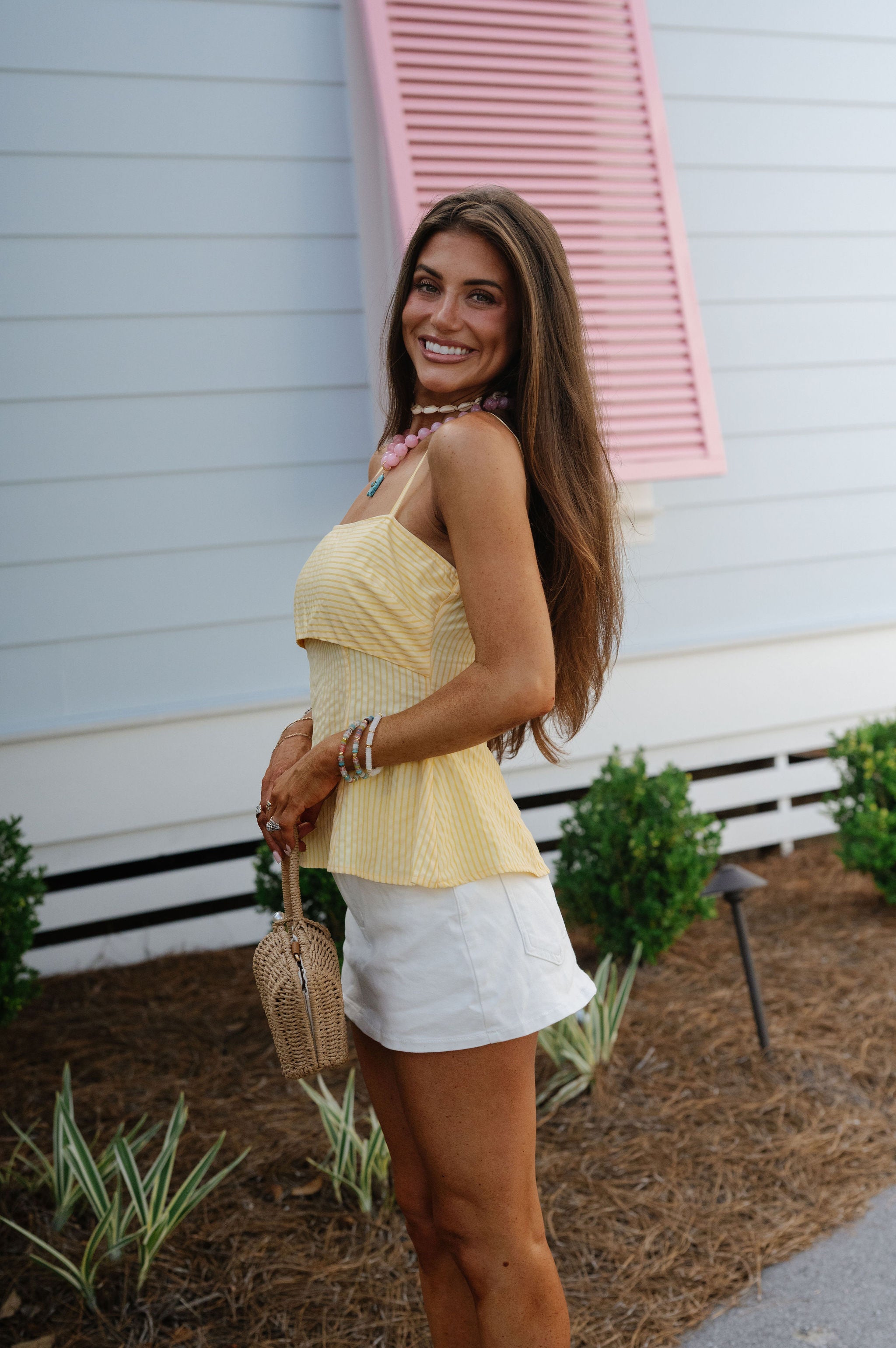 Birdie Striped Fit And Flare Top-Lemon