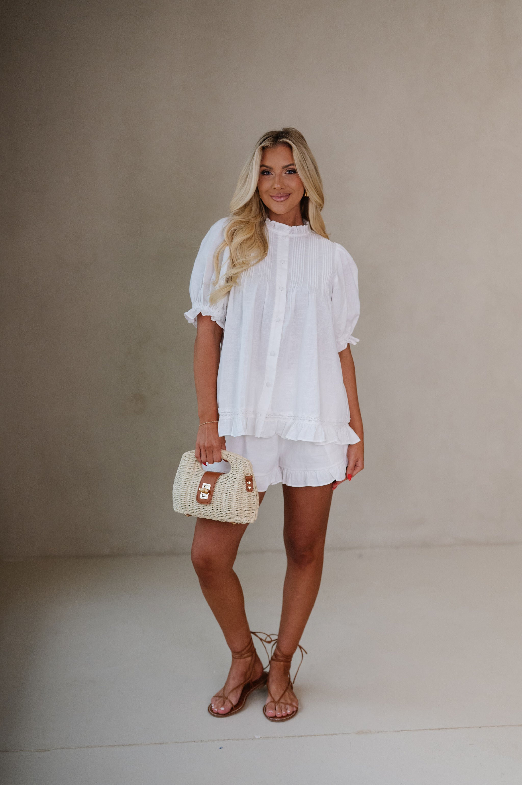 Ruffle Linen Shorts Set-Off White