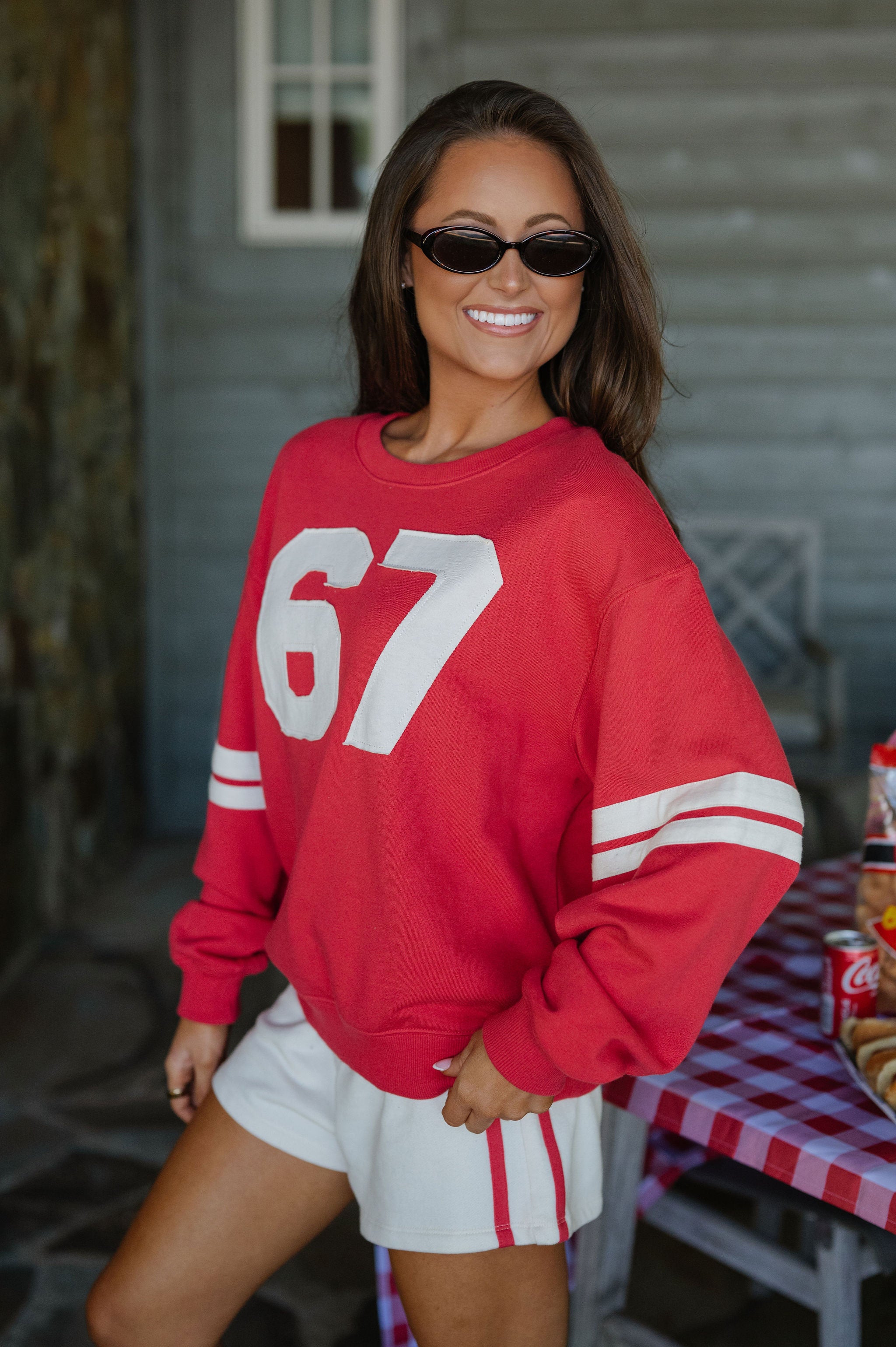 Varsity French Terry Crewneck-Dusty Red