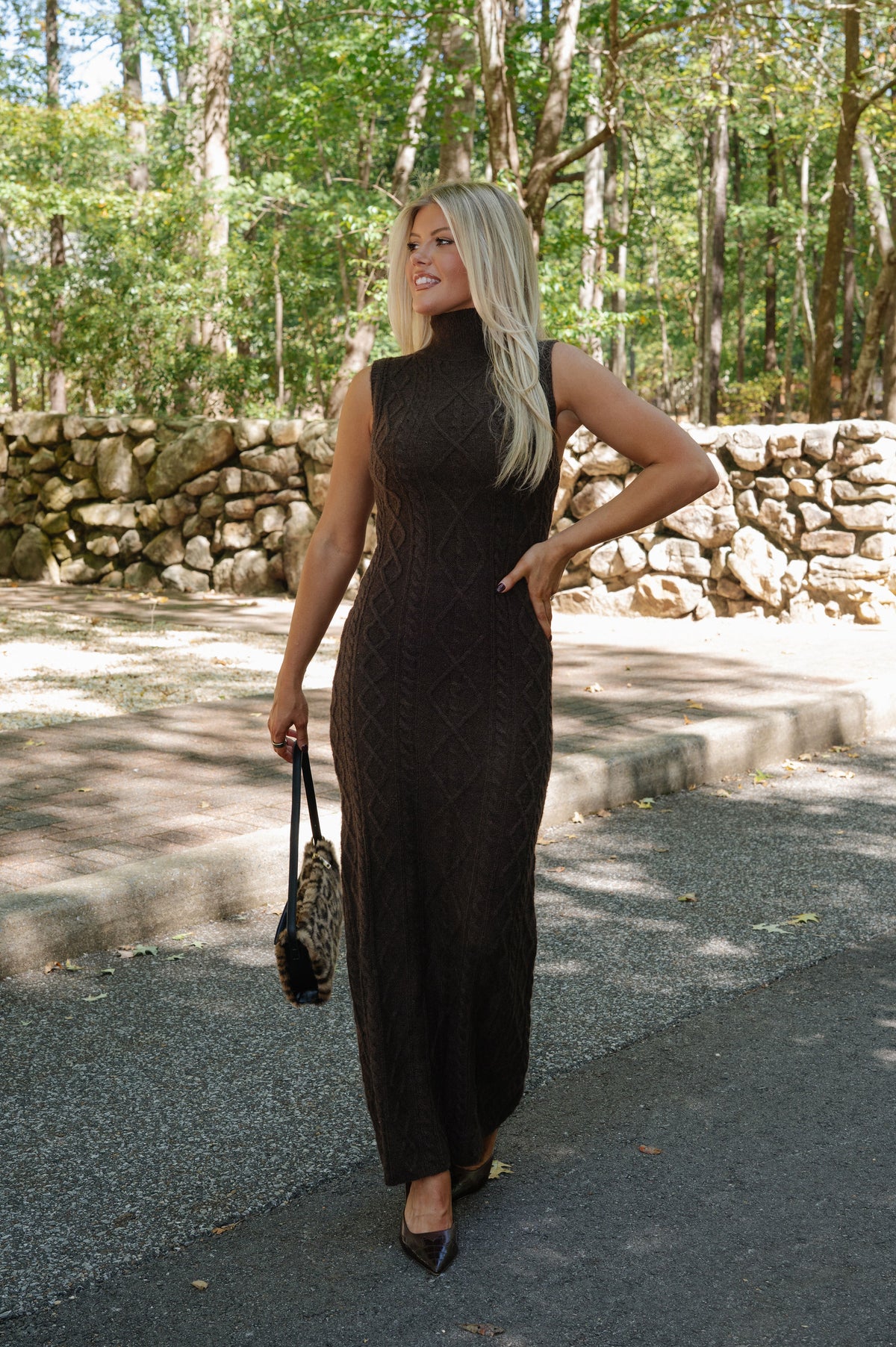 Peyton Cable Knit Sweater Maxi Dress-Brown