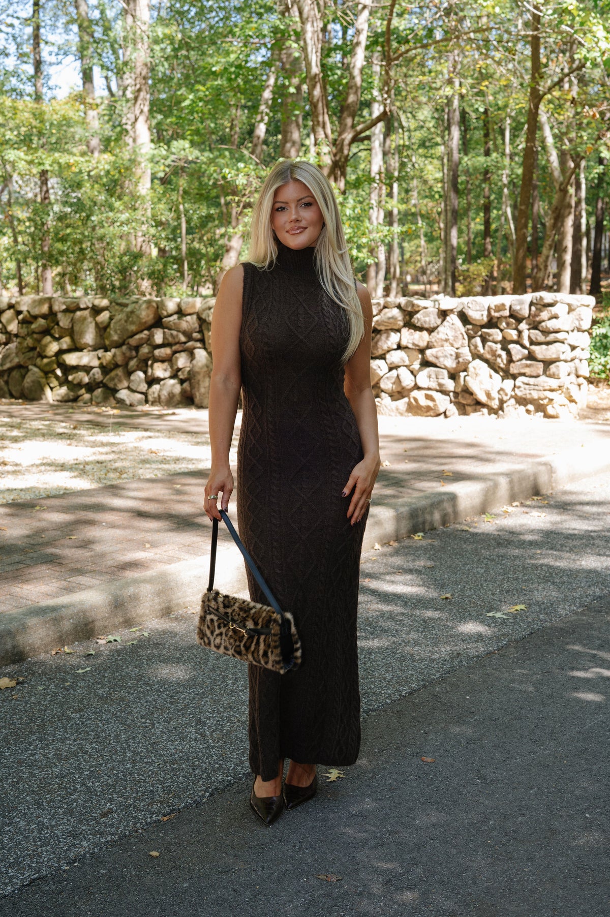 Peyton Cable Knit Sweater Maxi Dress-Brown