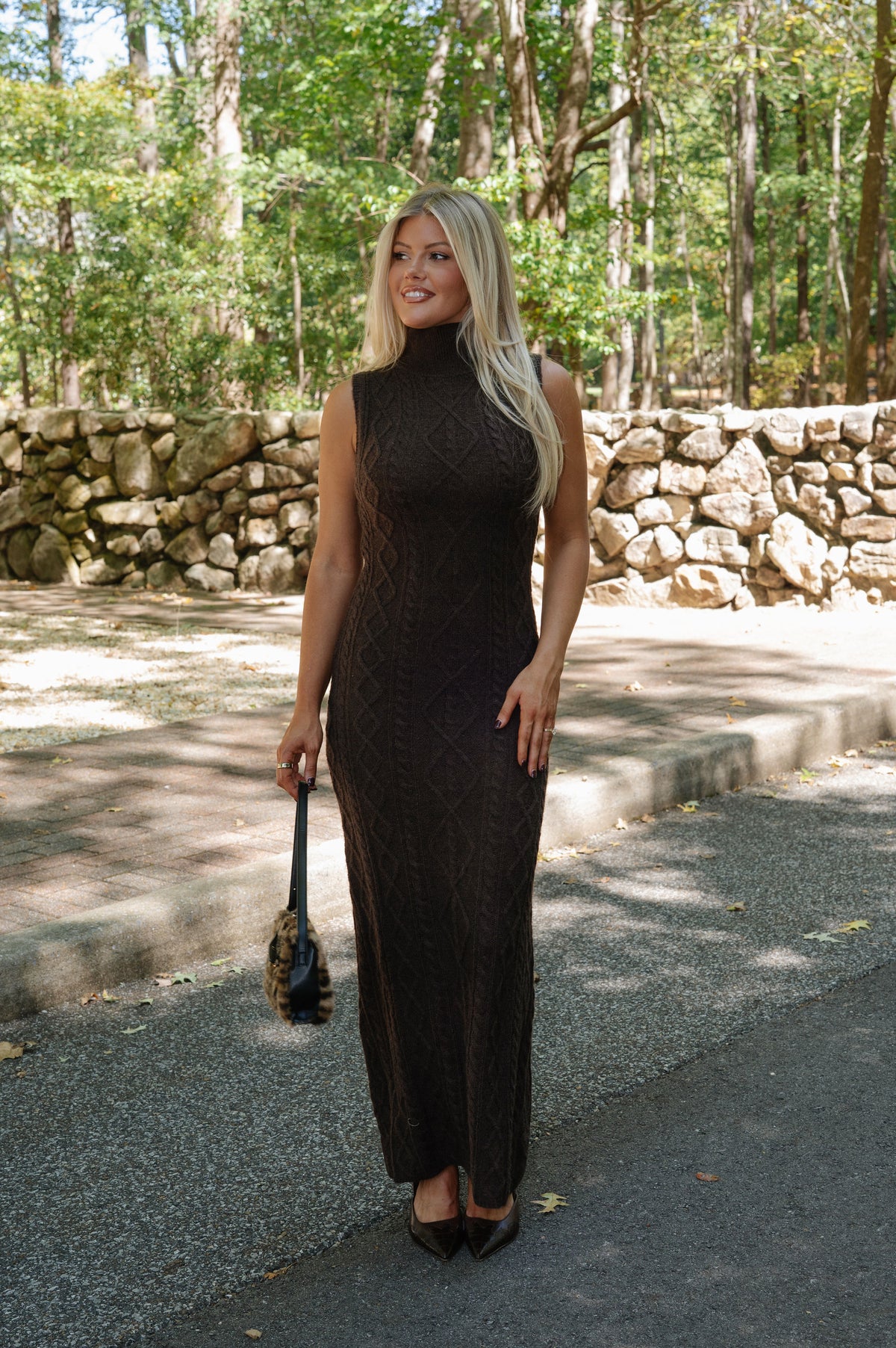Peyton Cable Knit Sweater Maxi Dress-Brown
