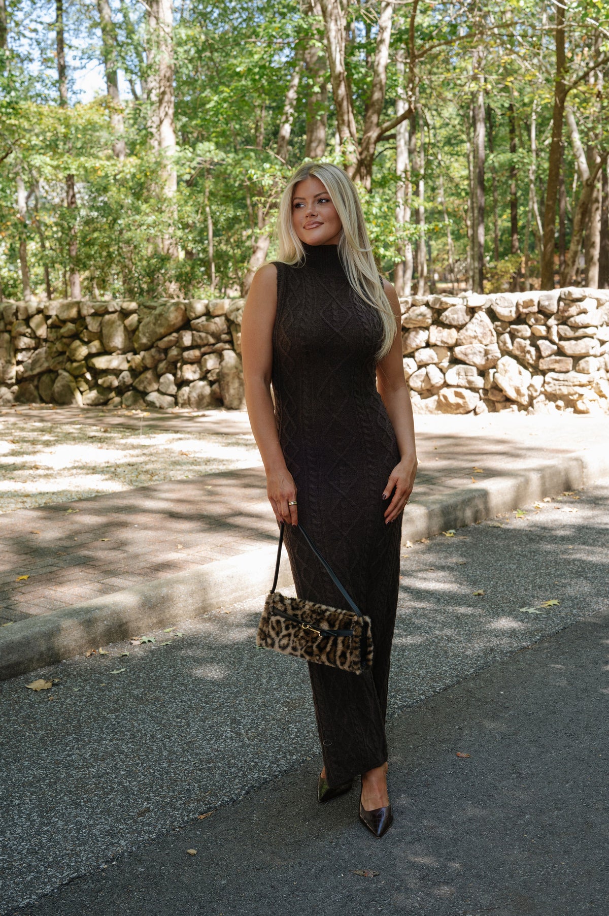 Peyton Cable Knit Sweater Maxi Dress-Brown
