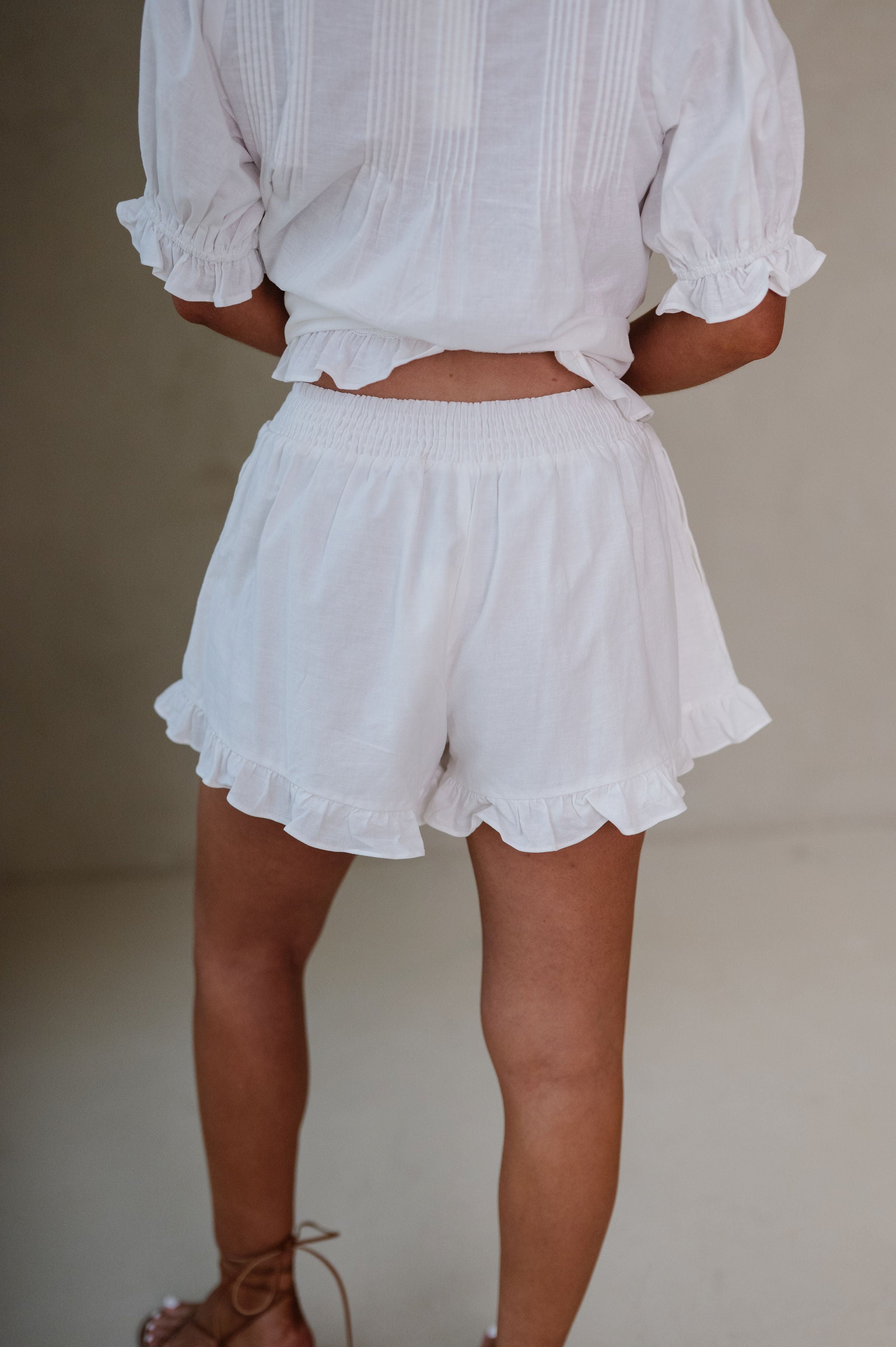 Ruffle Linen Shorts Set-Off White