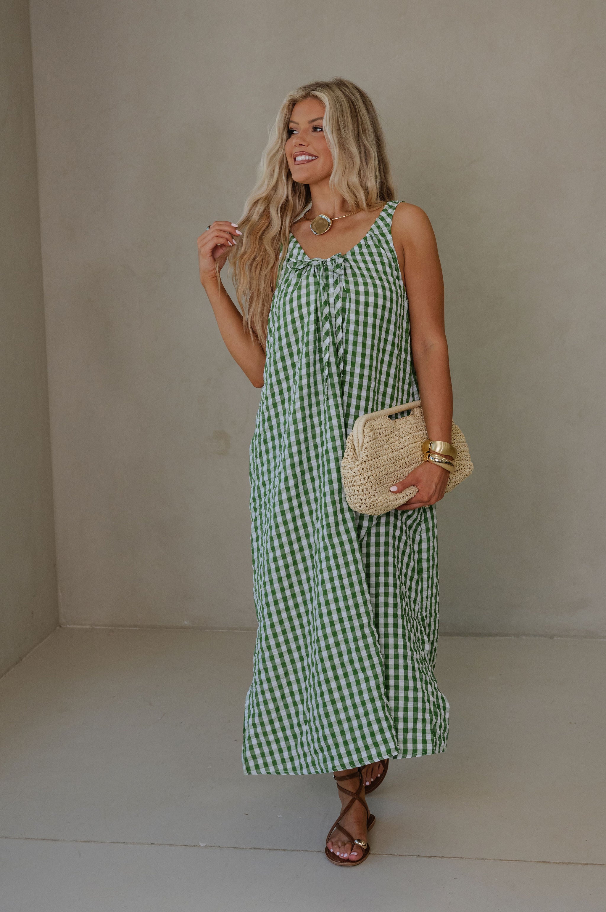 June Midi Dress-Green/White