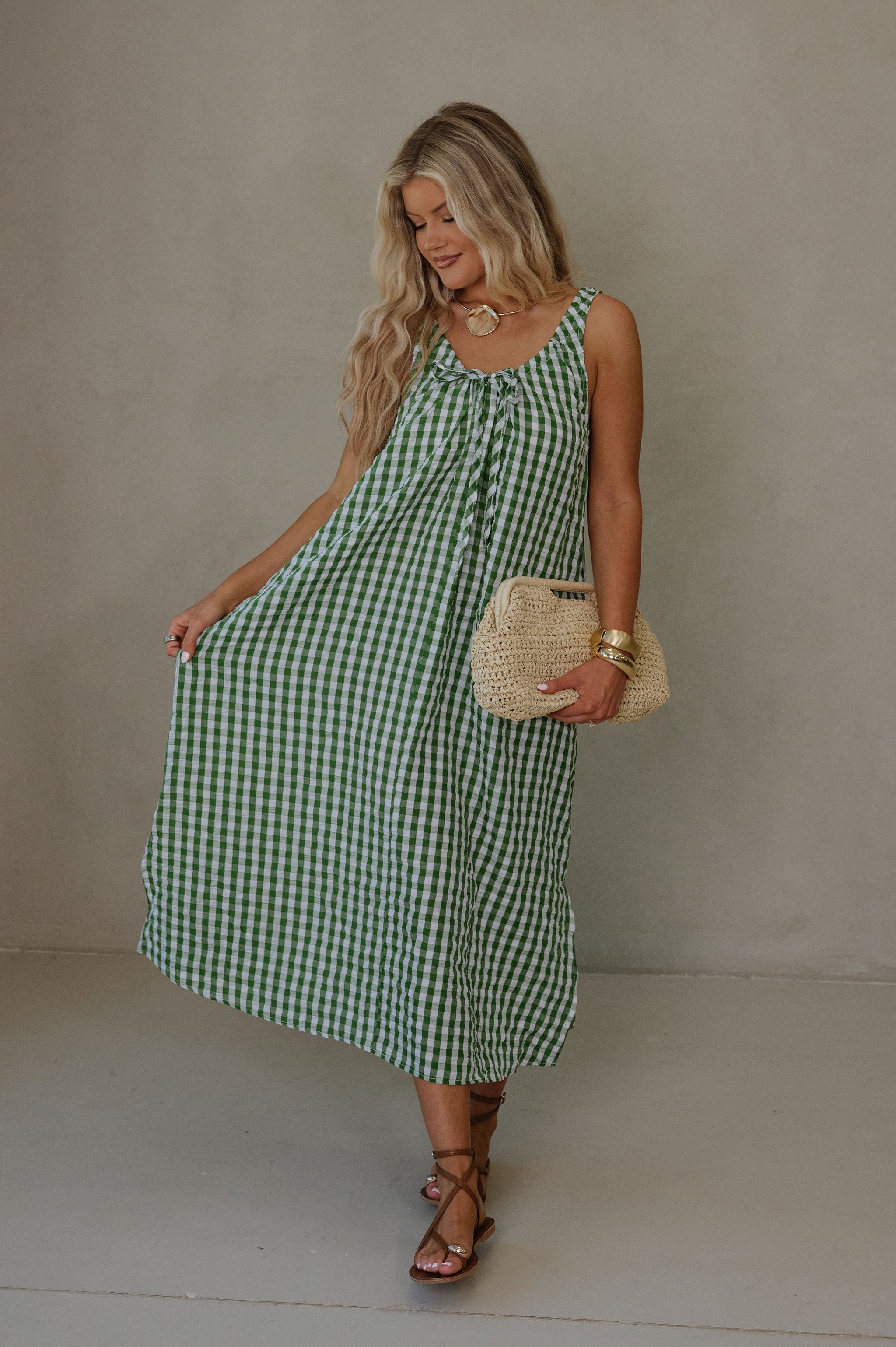 June Midi Dress-Green/White