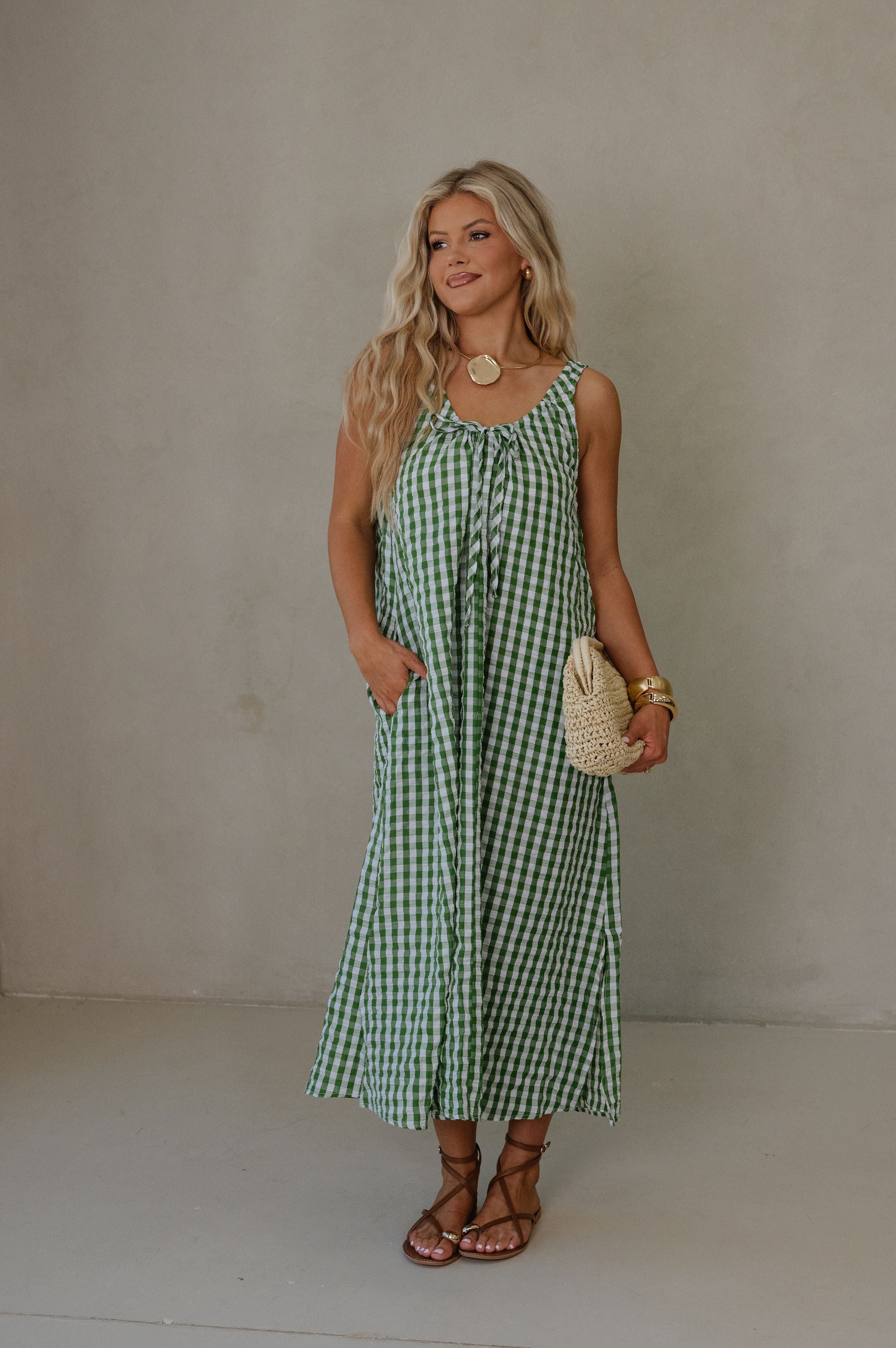 June Midi Dress-Green/White