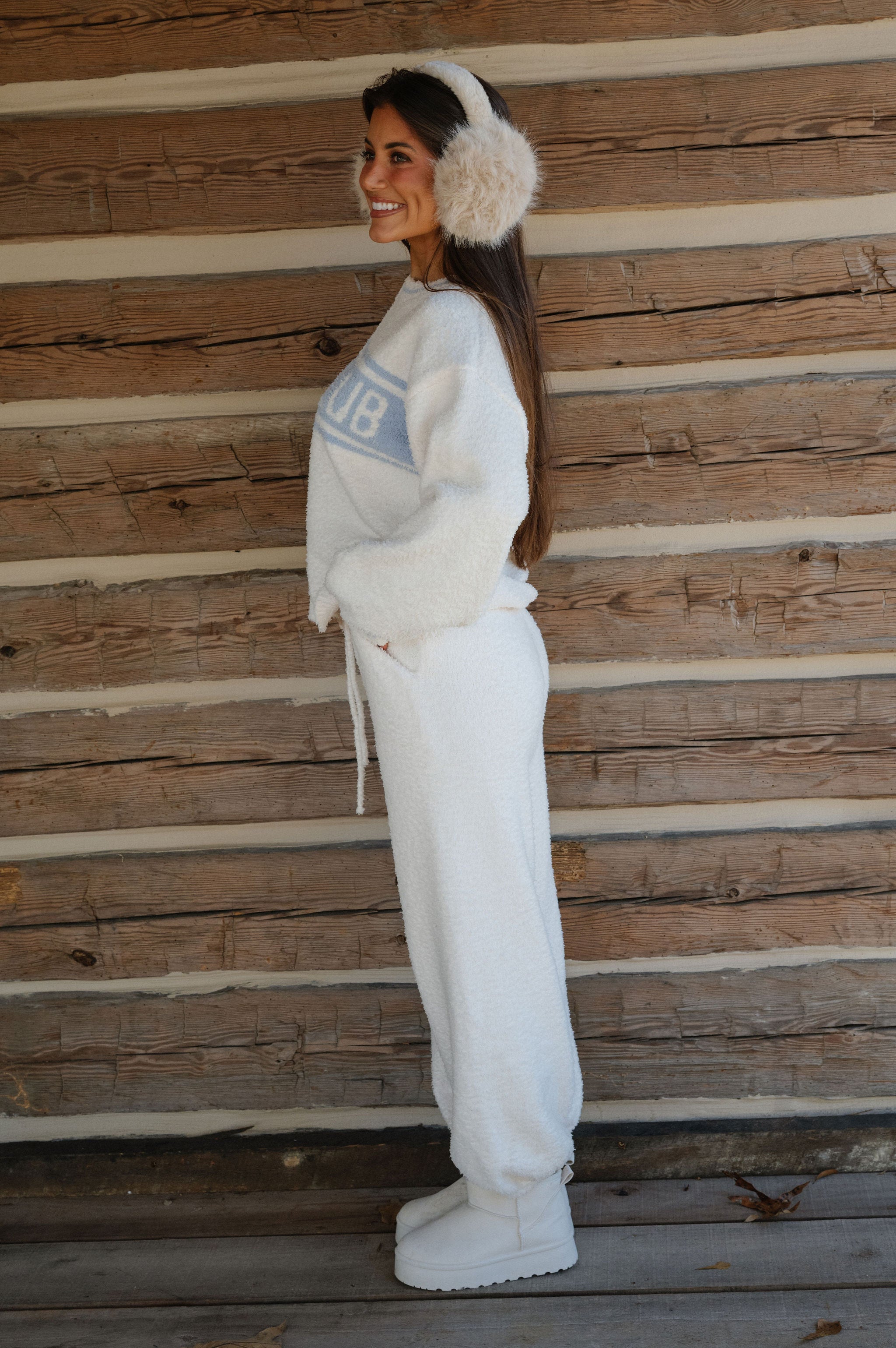 "Ski Club" Sweater-Cream/Light Blue