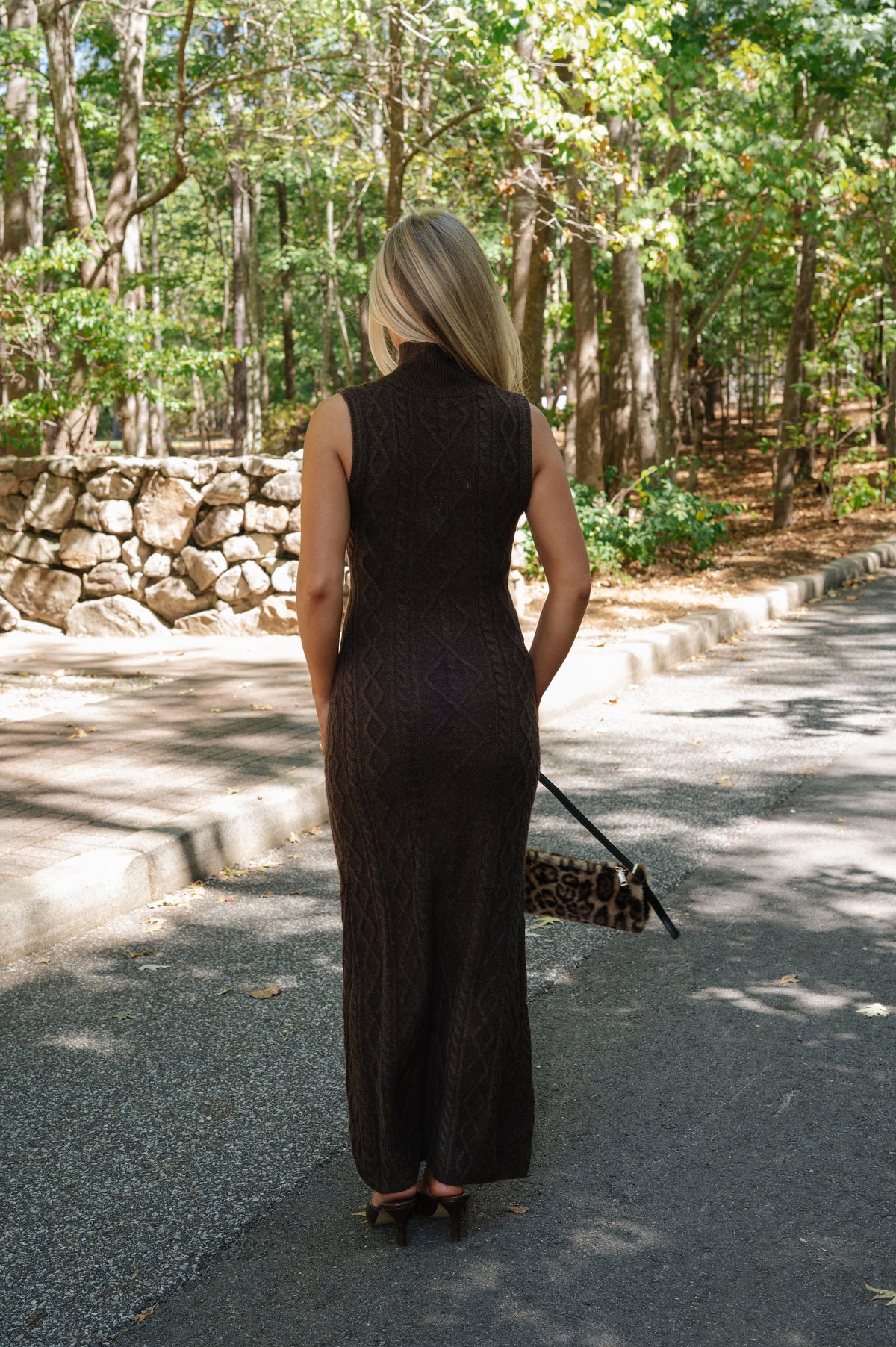 Peyton Cable Knit Sweater Maxi Dress-Brown