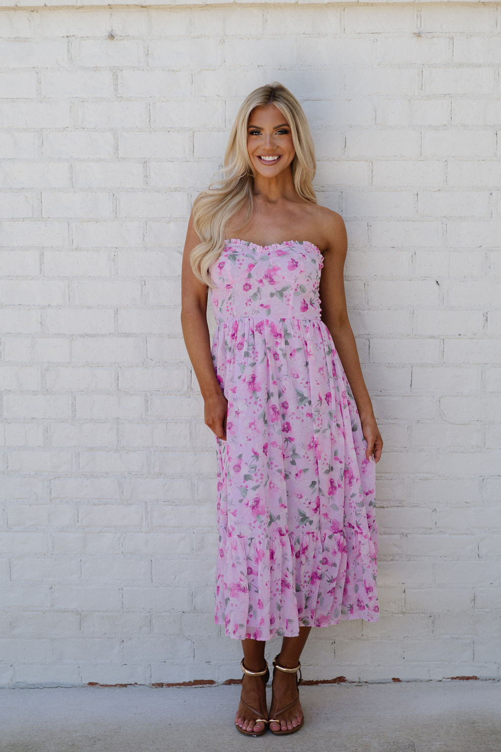 Eloise Floral Midi Dress-Magenta