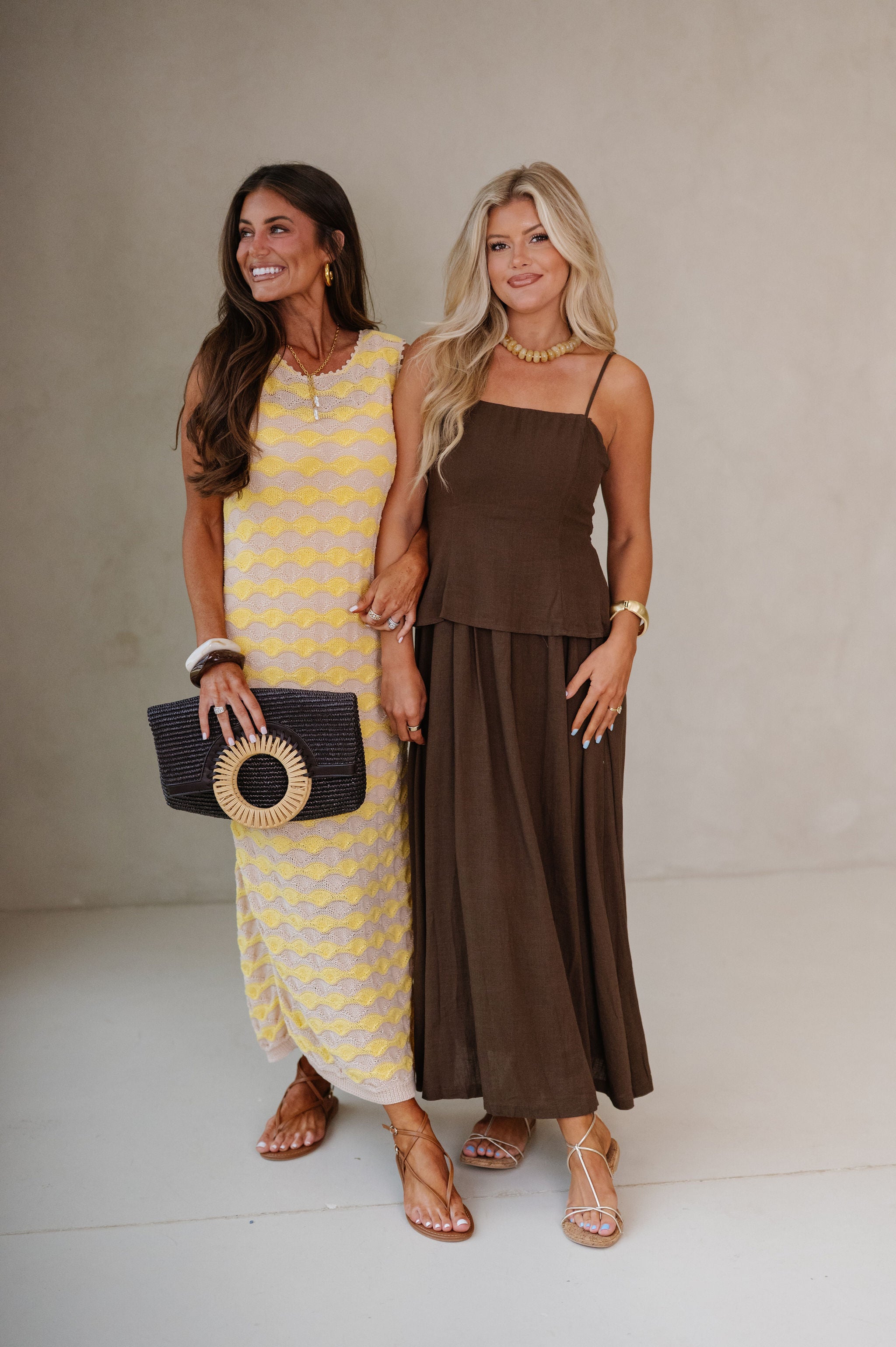 Scalloped Wavy Stripe Knit Midi Dress-Oatmeal/Butter