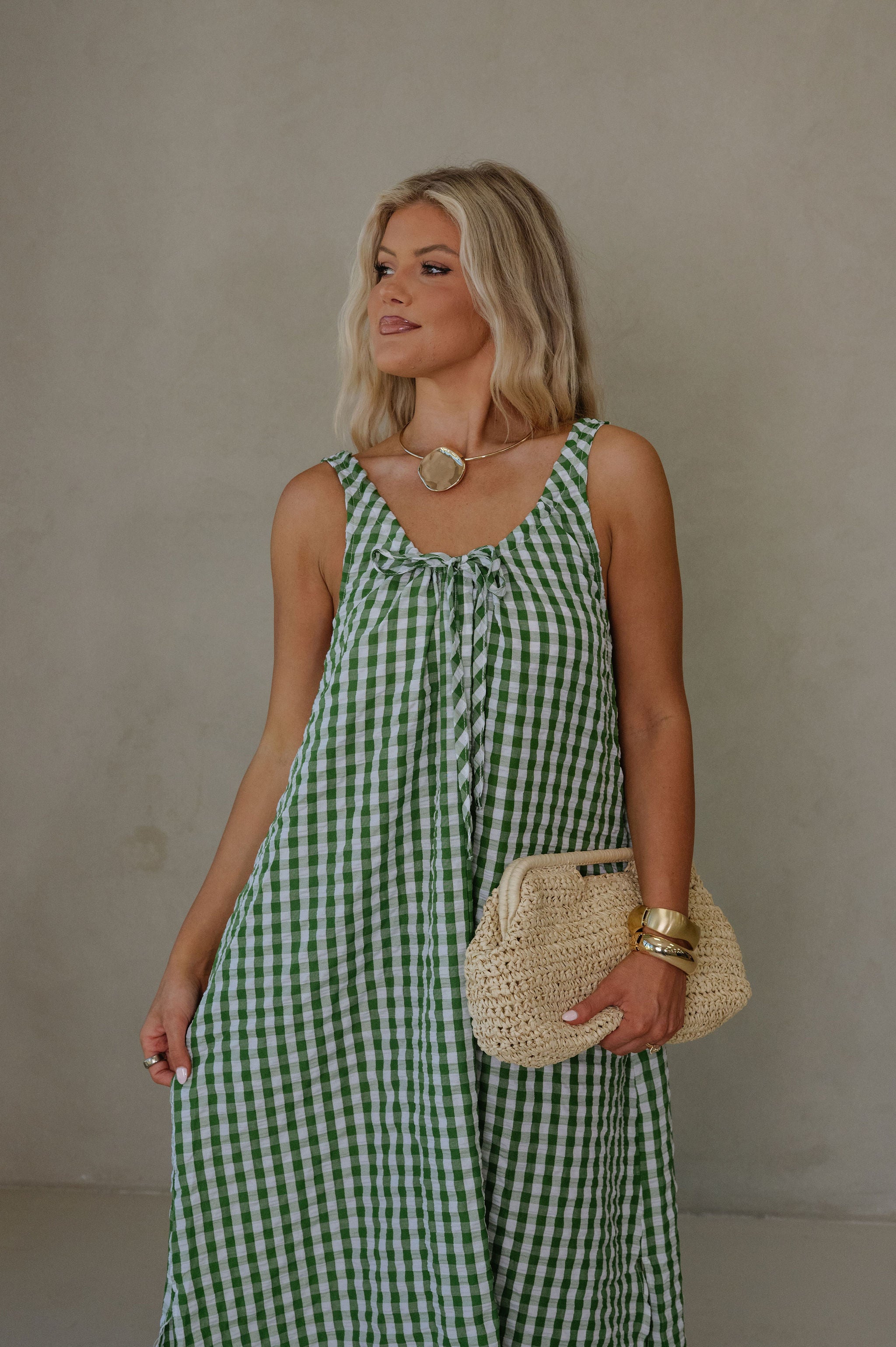 June Midi Dress-Green/White