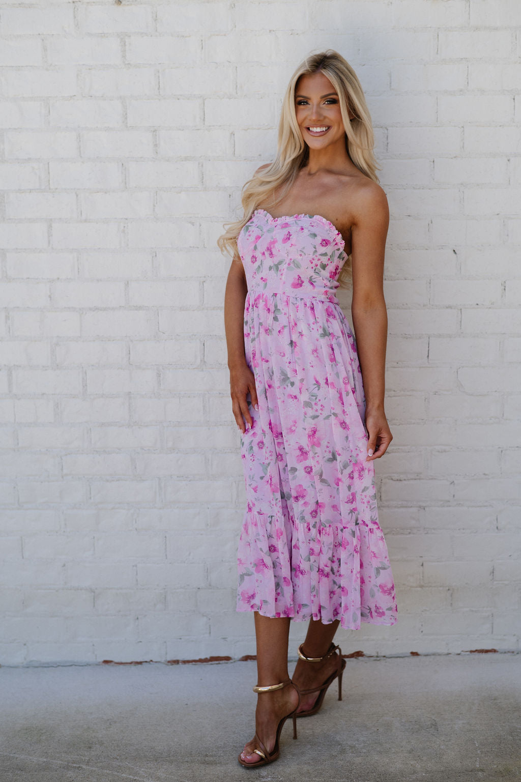Eloise Floral Midi Dress-Magenta