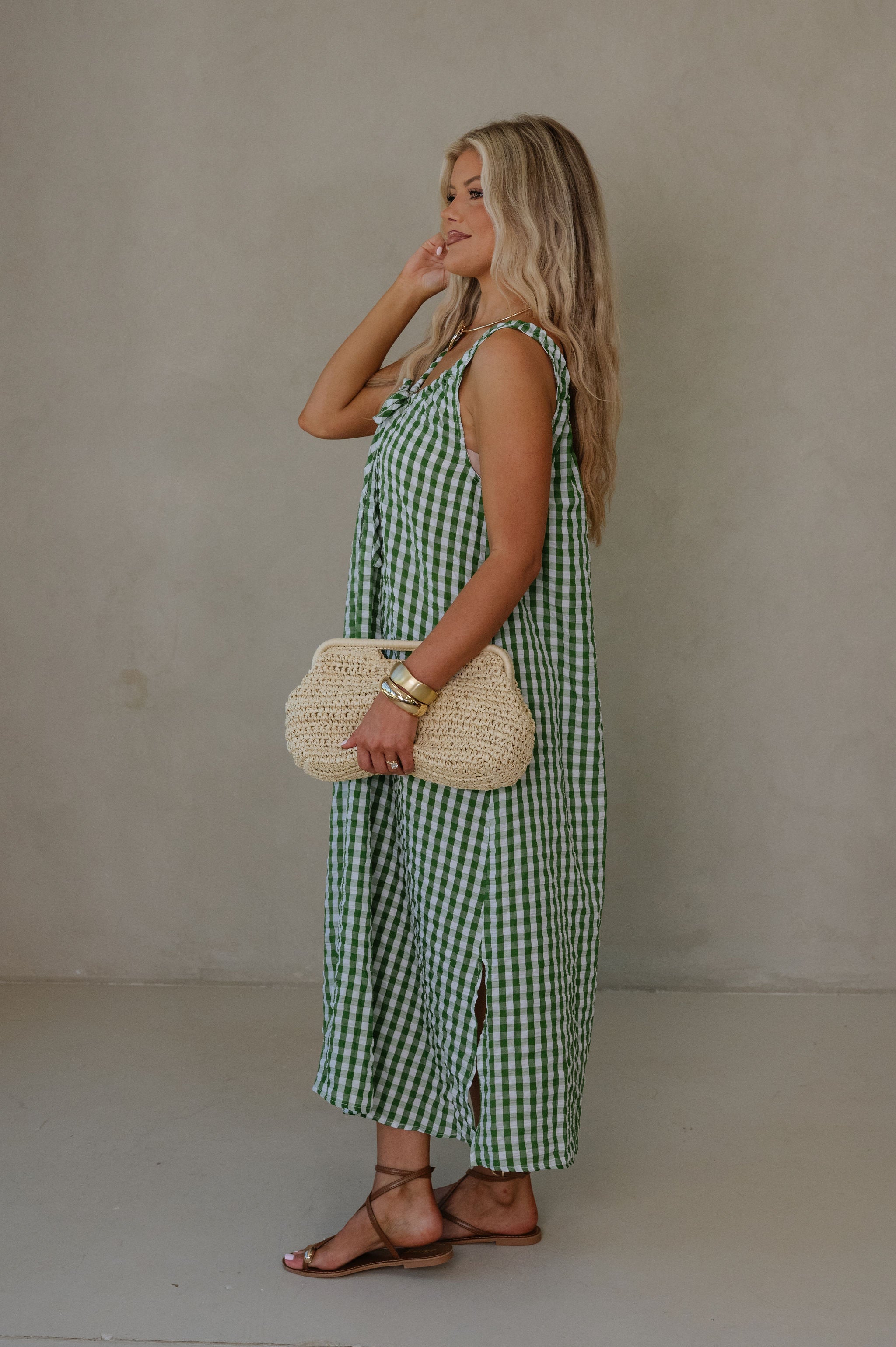 June Midi Dress-Green/White