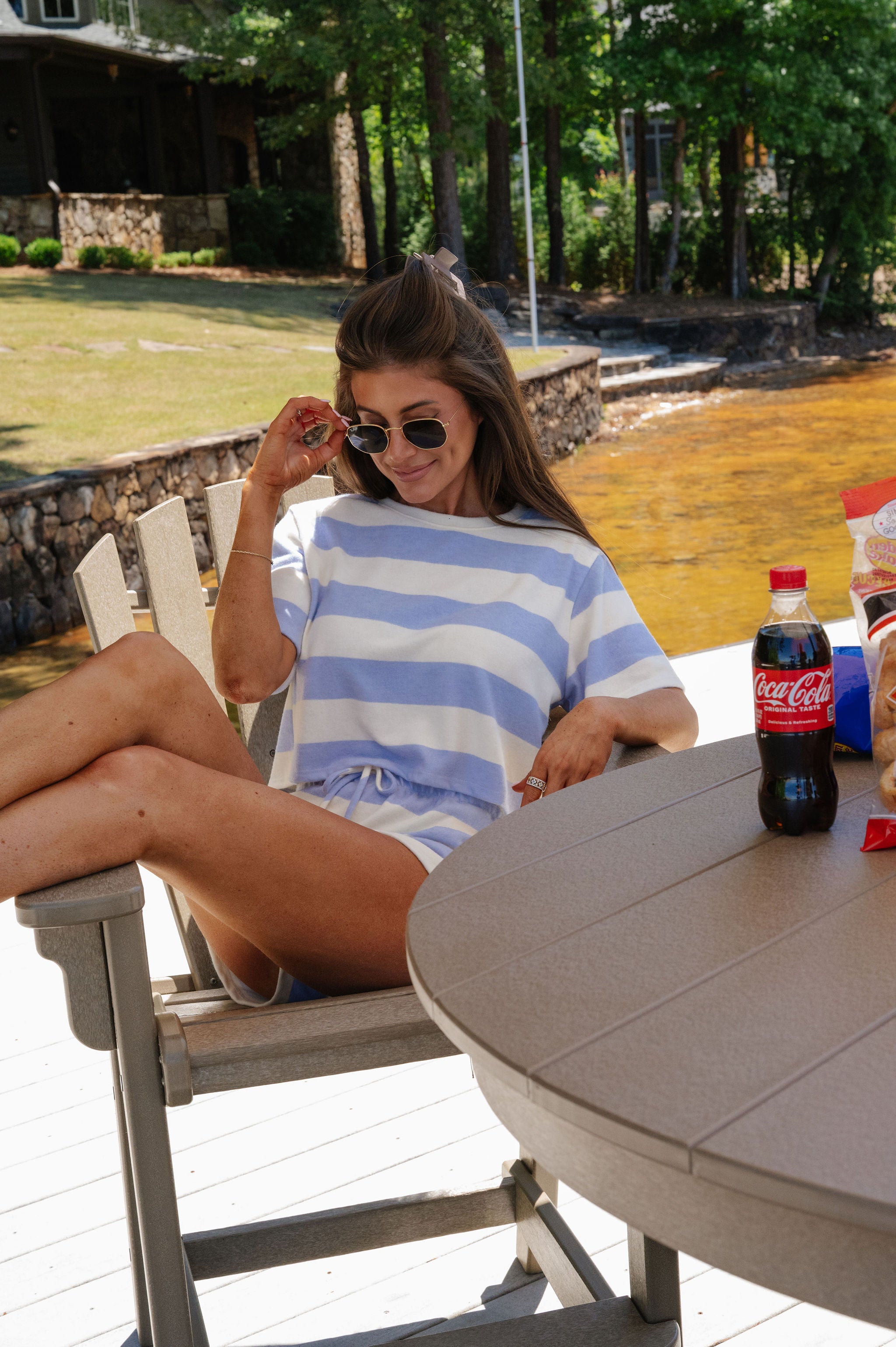 Rory Striped Shorts Set-Blue/Ivory