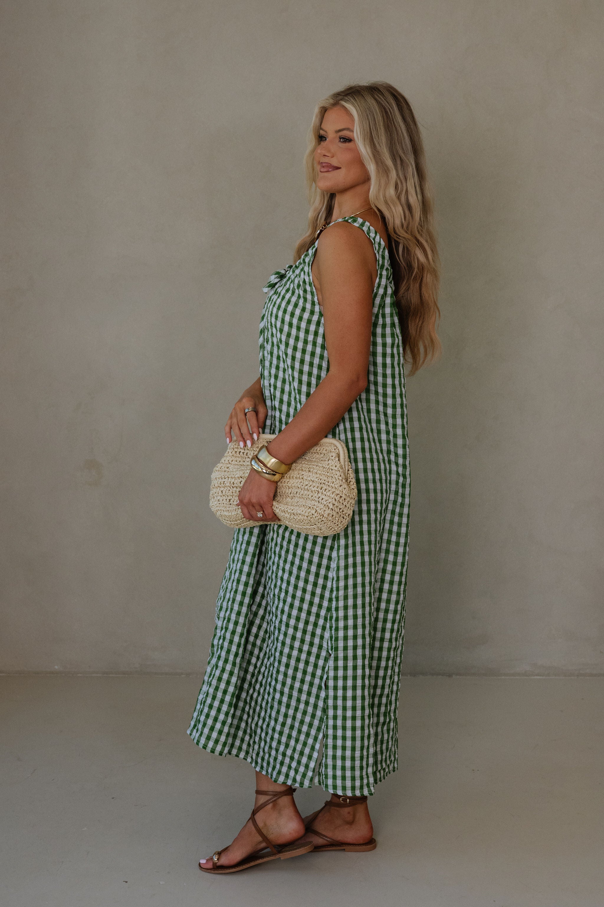 June Midi Dress-Green/White