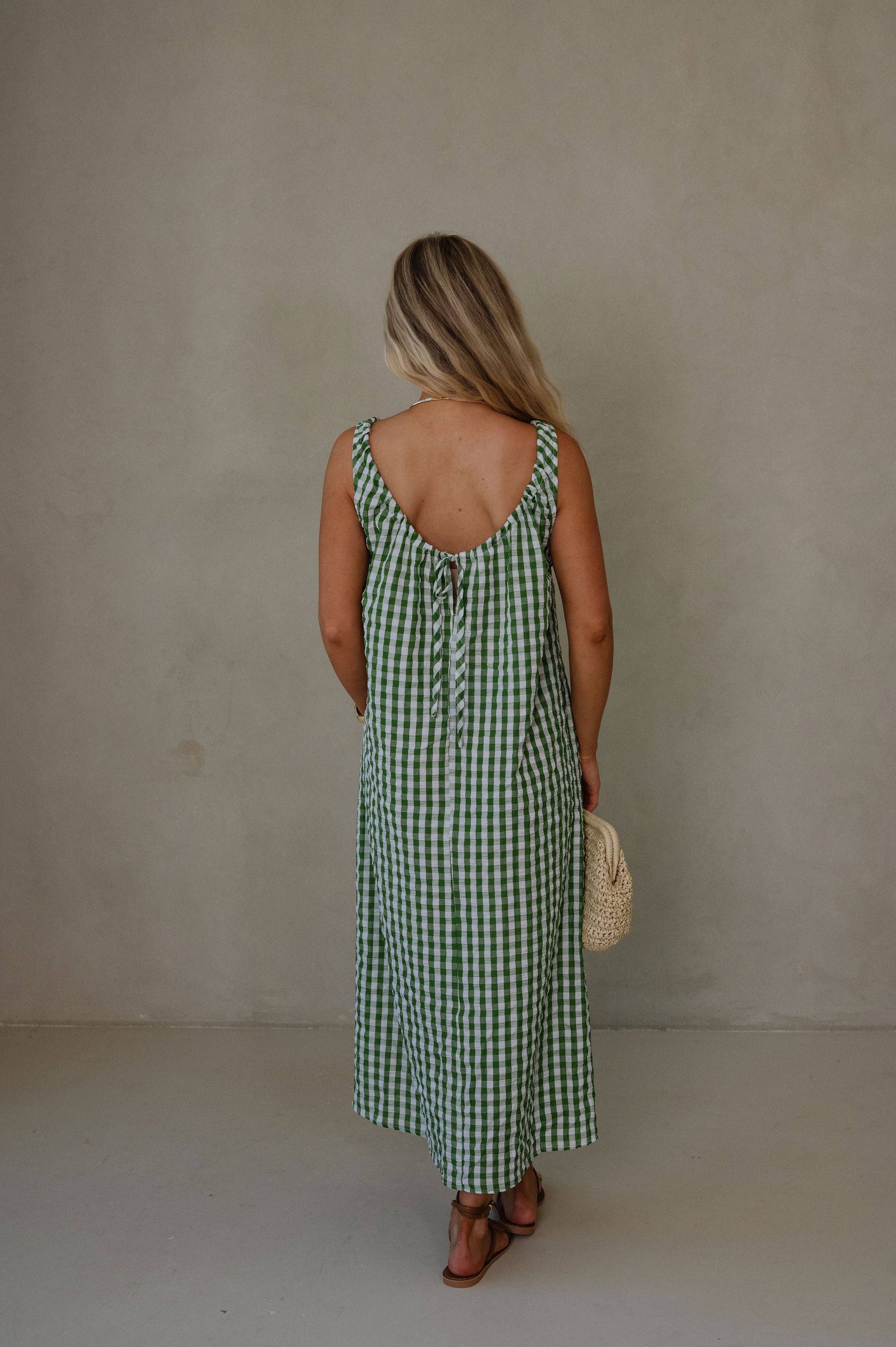 June Midi Dress-Green/White