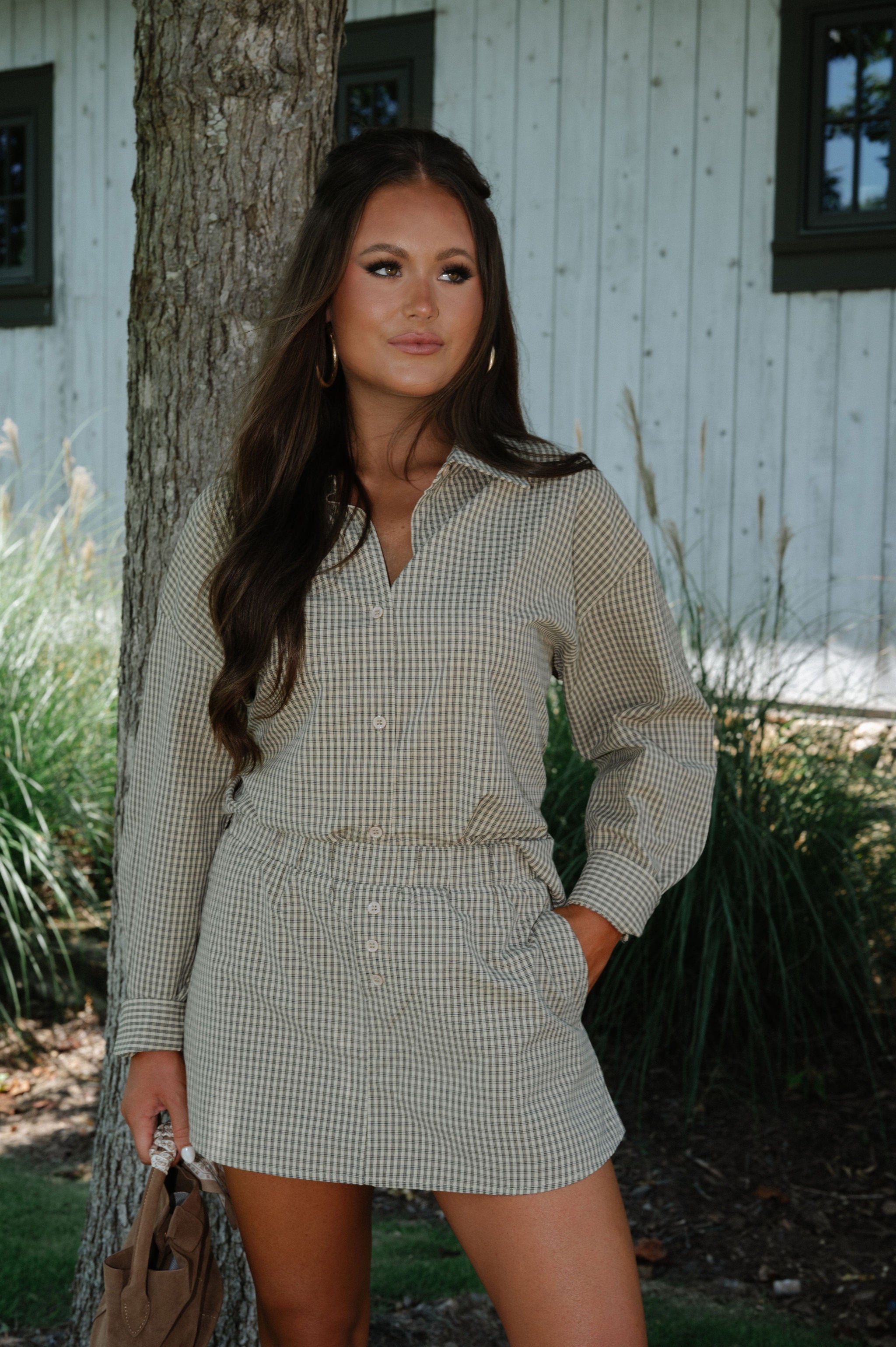 Serena Mini Skirt Set-Beige/Brown