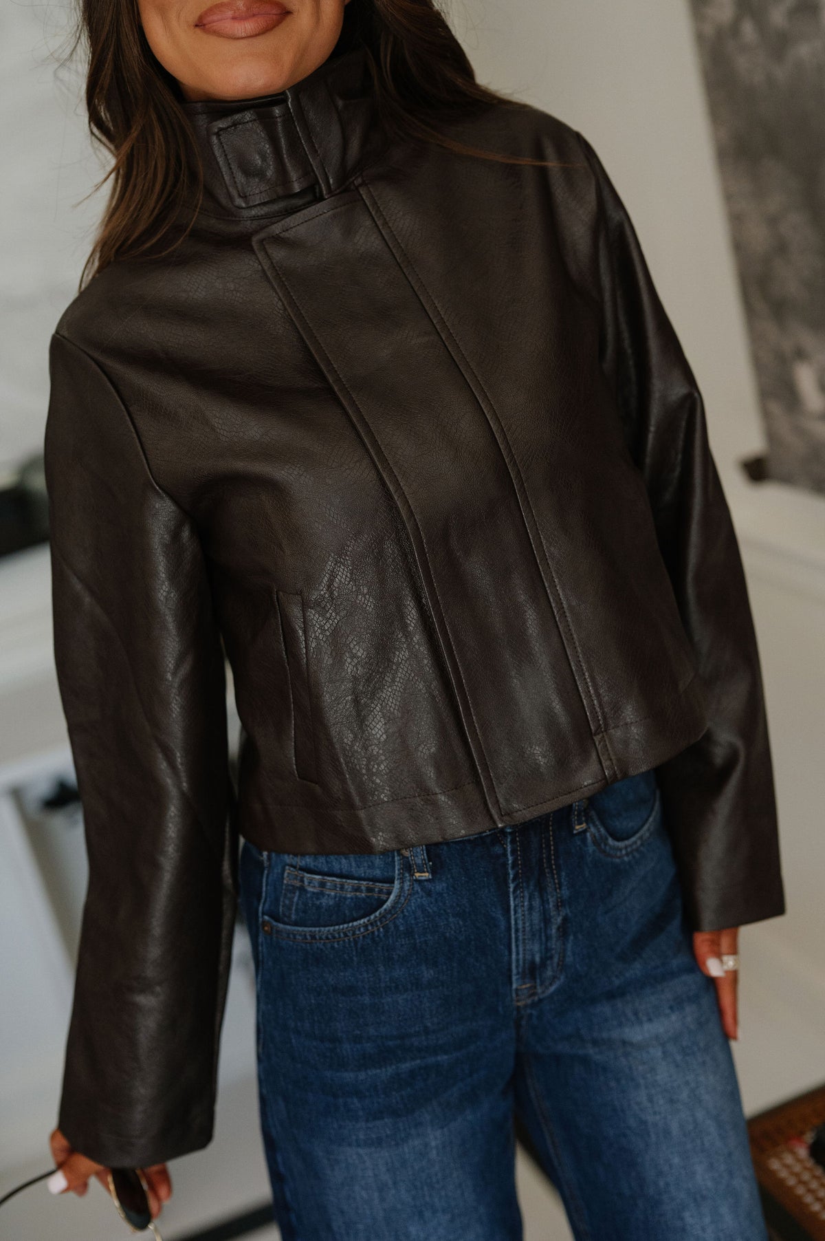 Ruby Mock Neck Jacket-Brown