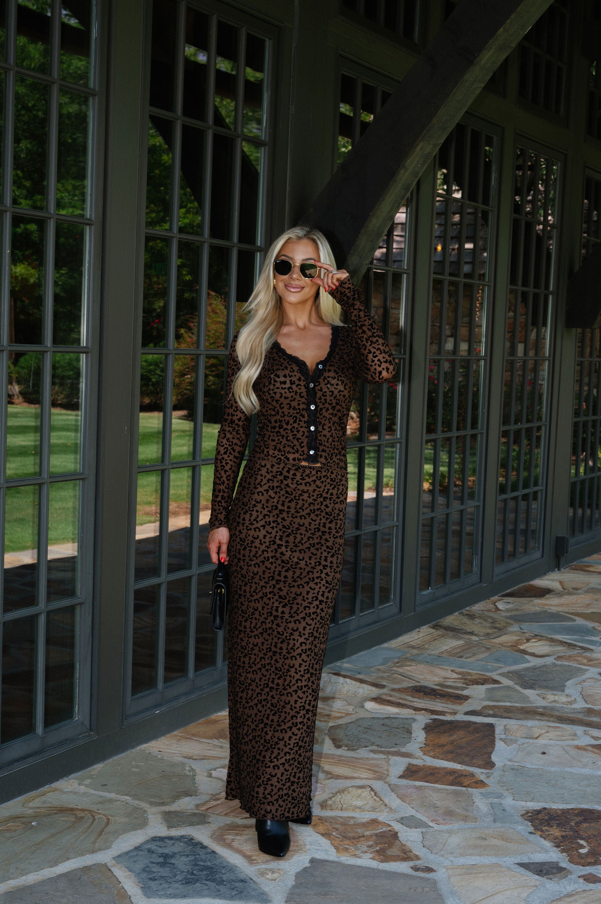 Leopard Mesh Skirt Set-Taupe