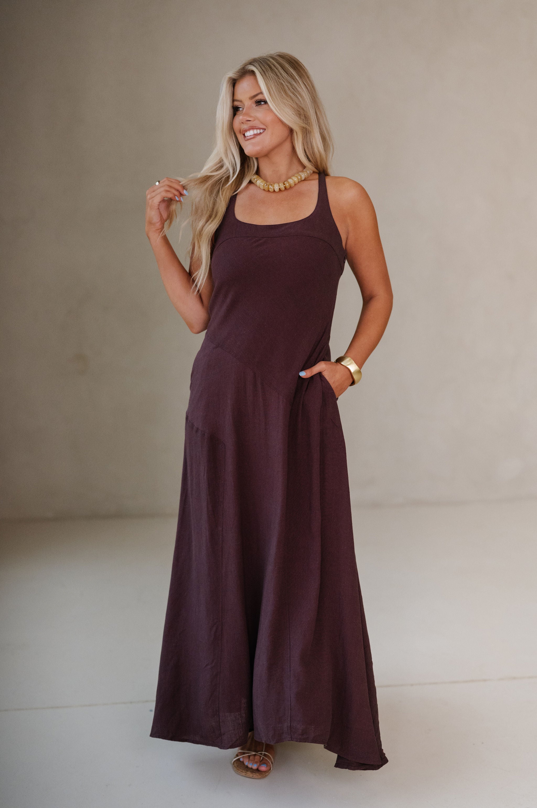 Lindsey Square Neck Maxi Dress-Coffee Bean