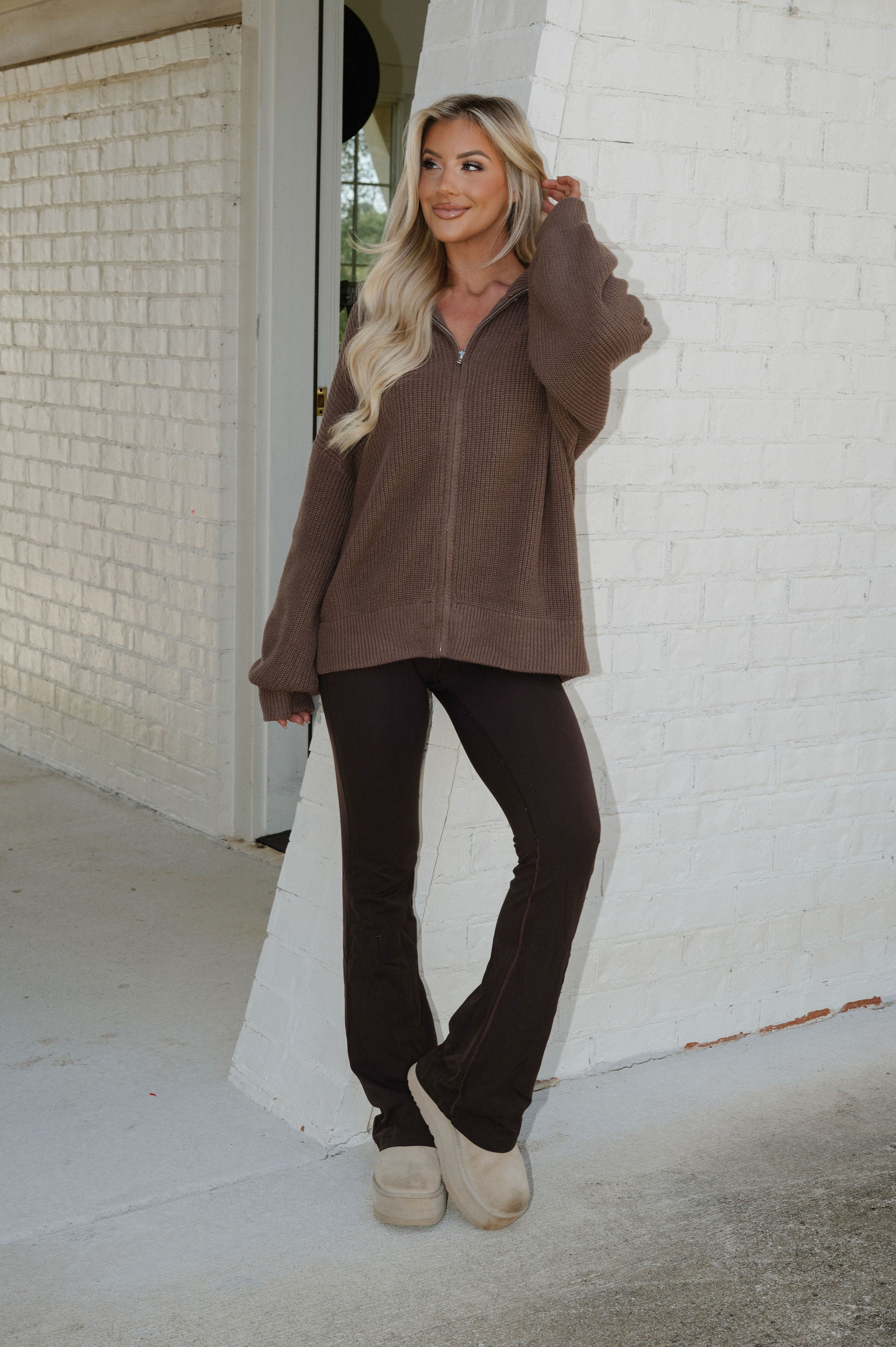 Zip Up Oversized Cardigan-Mocha