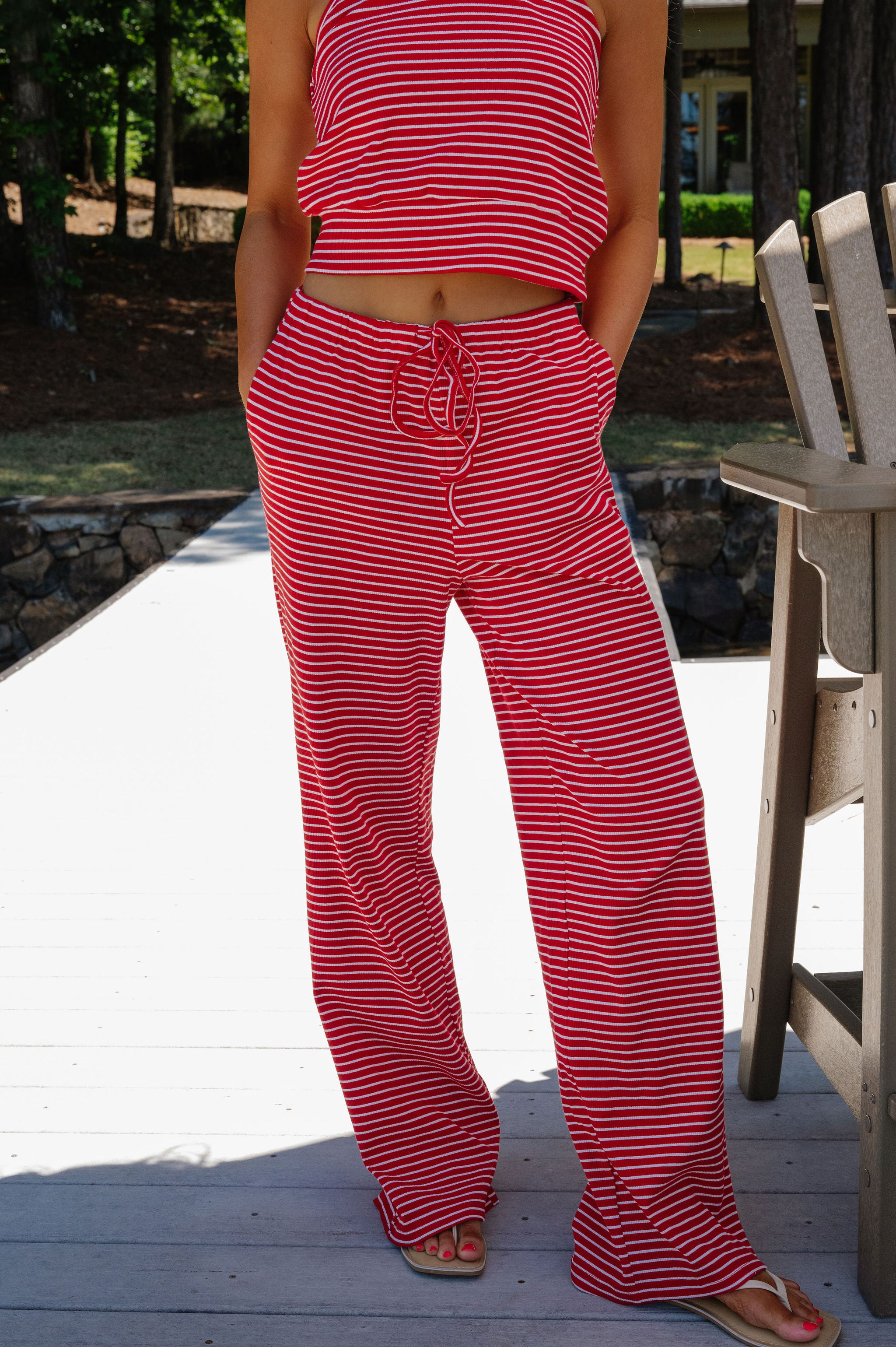 Carlie Striped Wide Leg Pants-Red