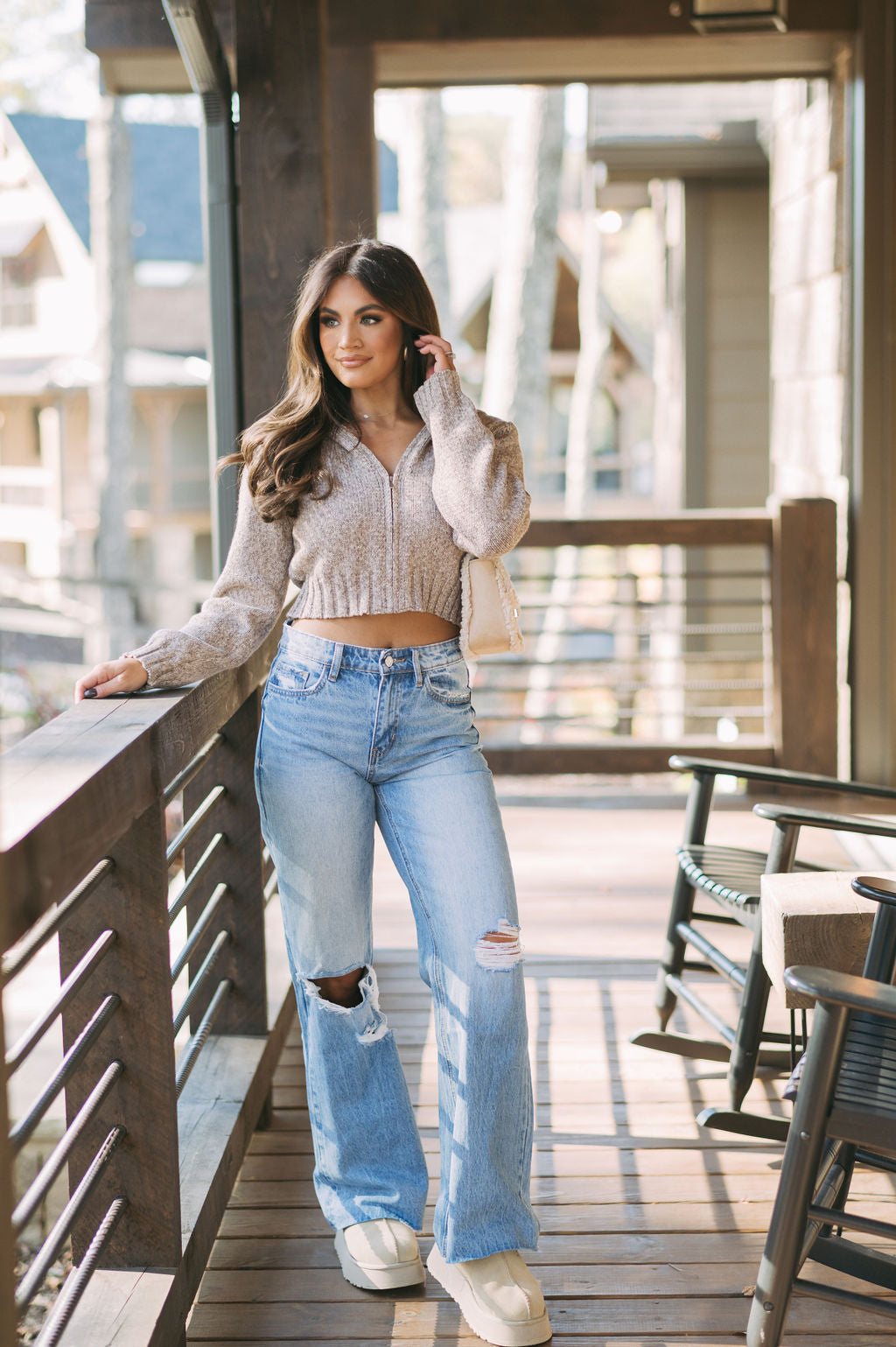 DOORBUSTER// Sally Hooded Cardigan-Brown Mix