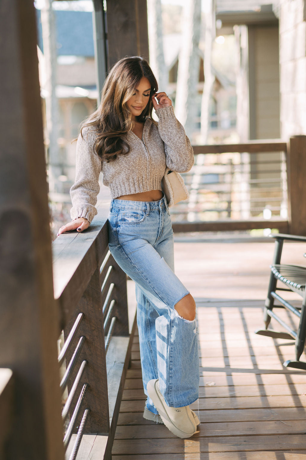 DOORBUSTER// Sally Hooded Cardigan-Brown Mix