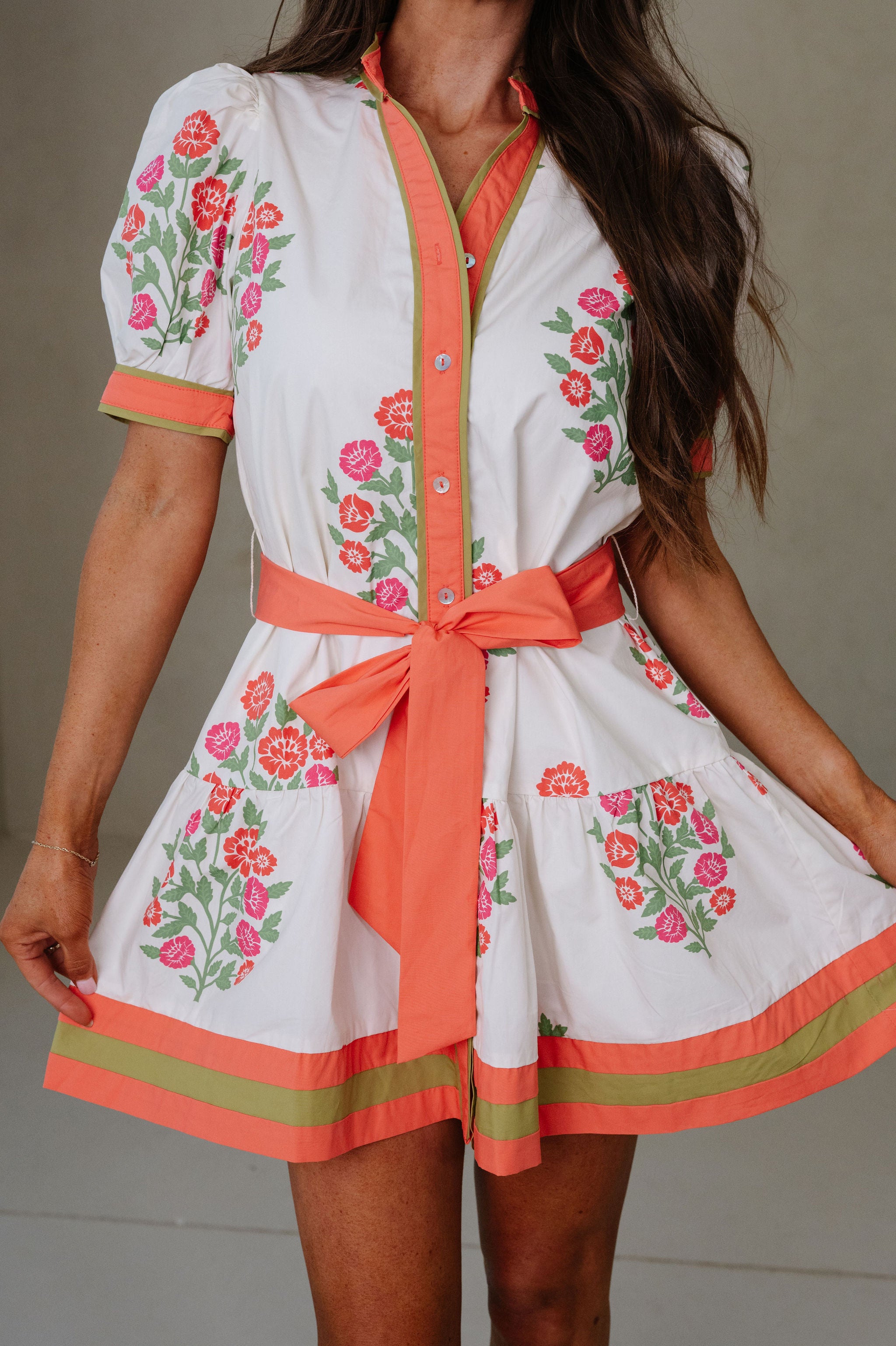 Cassie Floral Mini Dress-Coral