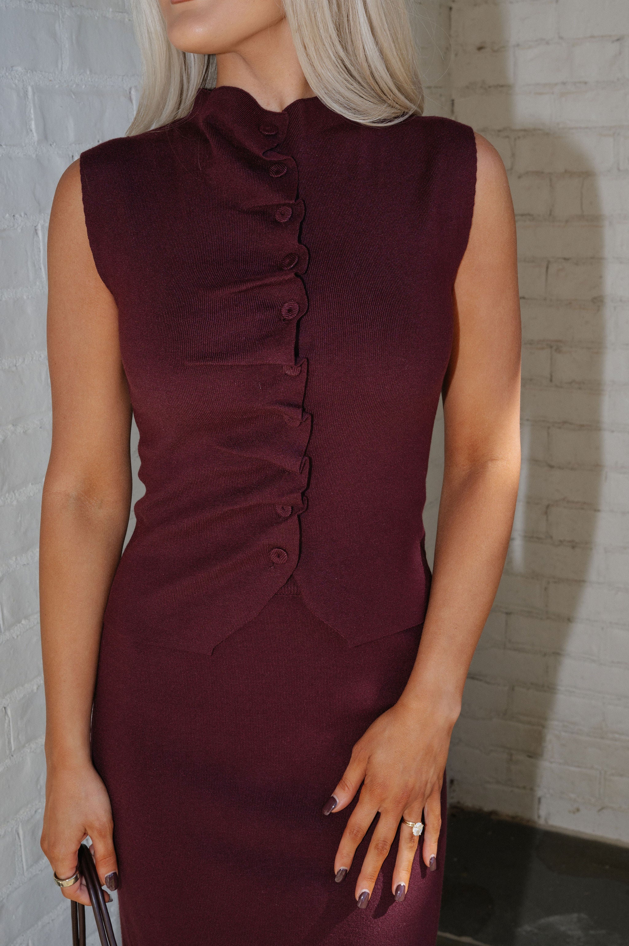 Sutherland Ruffled Skirt Set-Burgundy