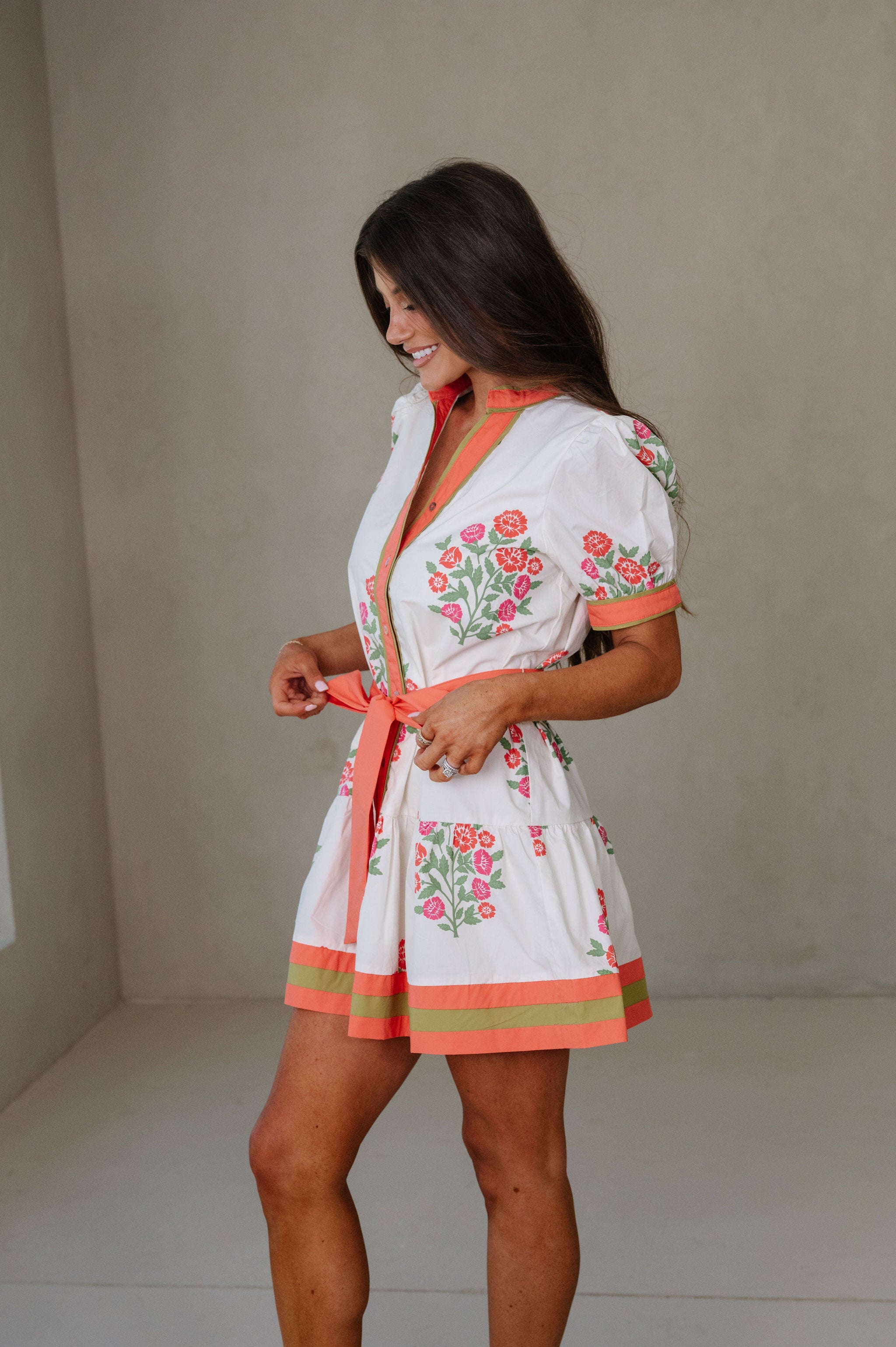 Cassie Floral Mini Dress-Coral