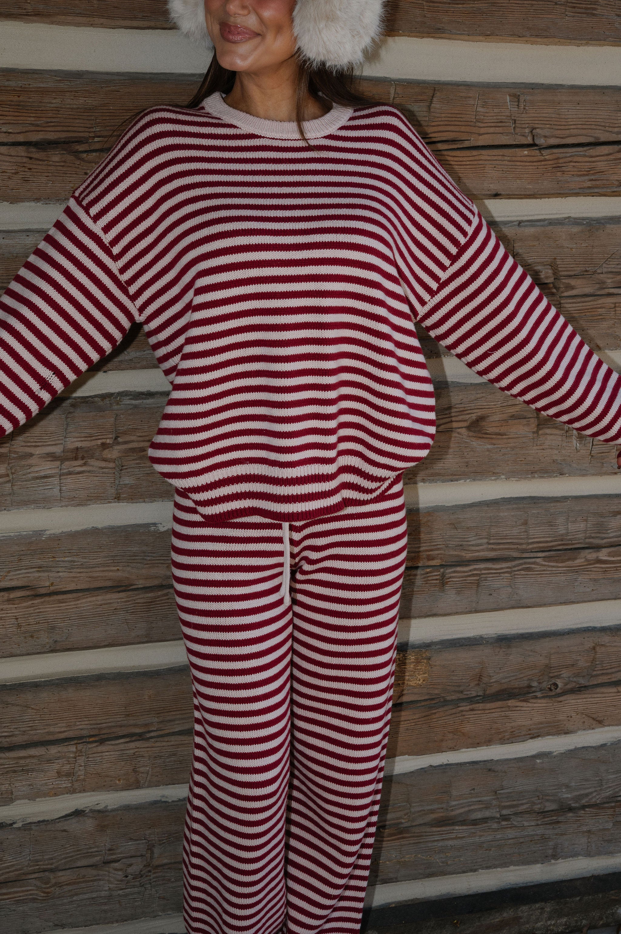 Henderson Striped Pants Set-Burgundy/Pink