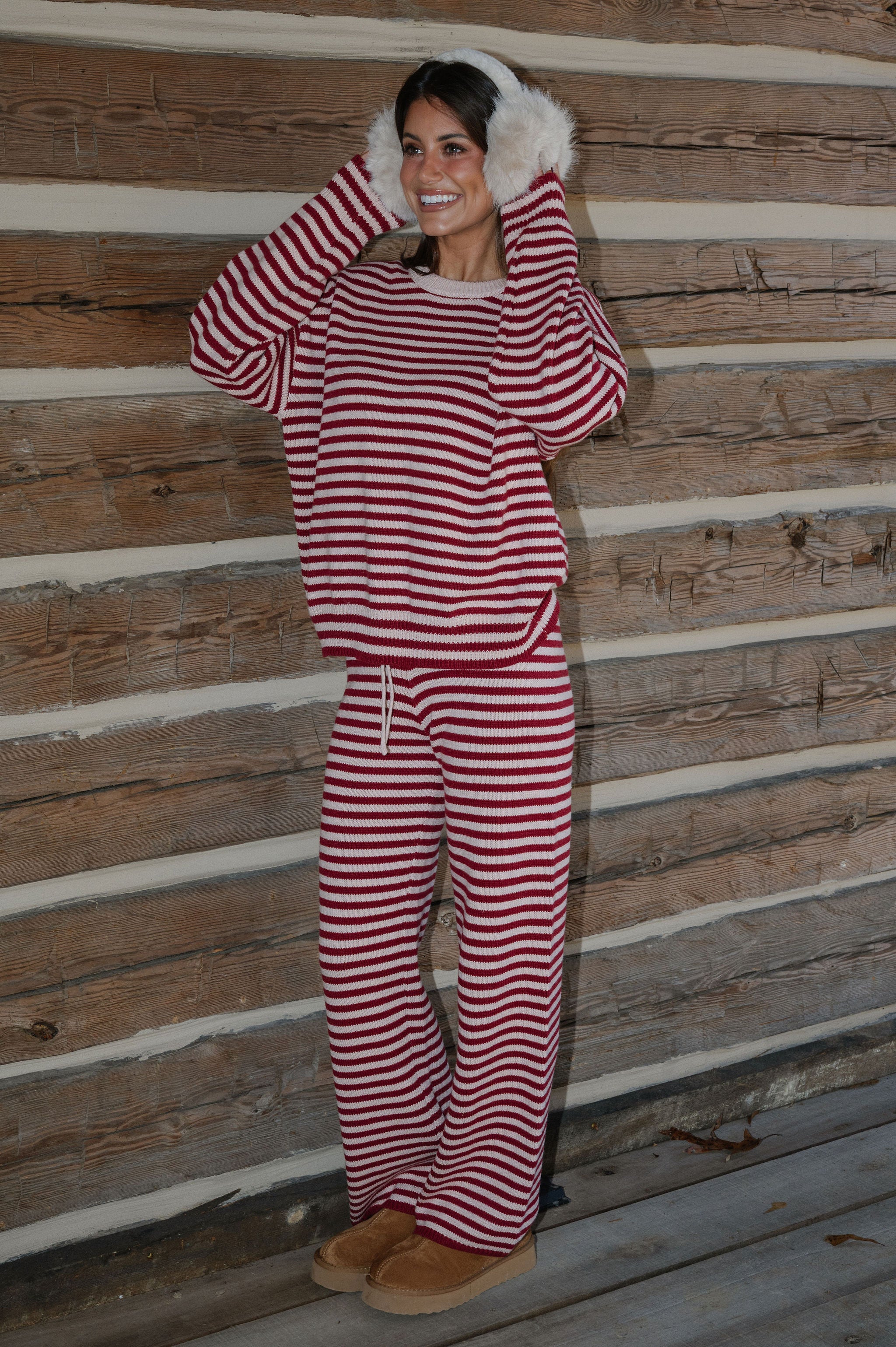 Henderson Striped Pants Set-Burgundy/Pink