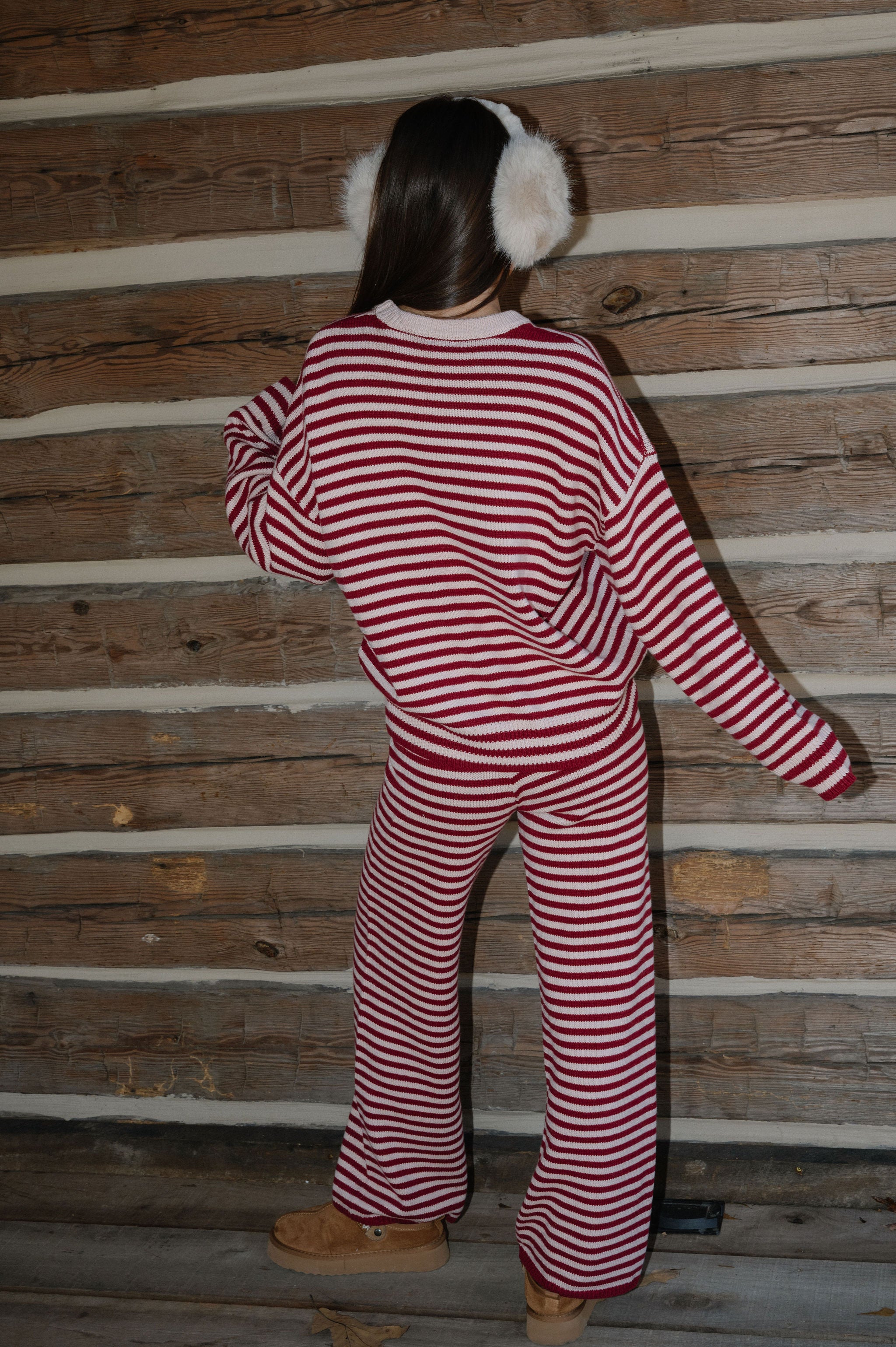 Henderson Striped Pants Set-Burgundy/Pink