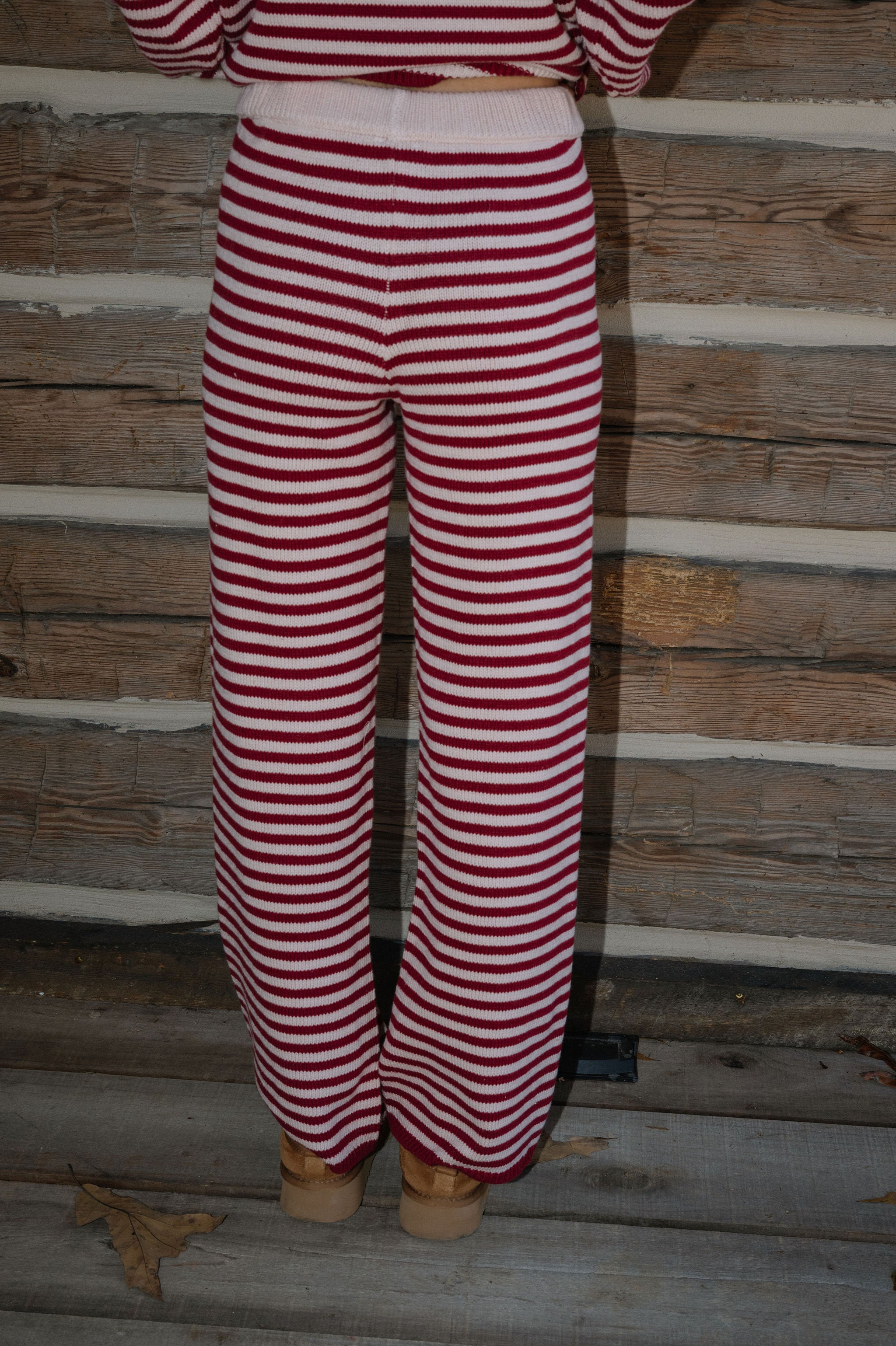Henderson Striped Pants Set-Burgundy/Pink