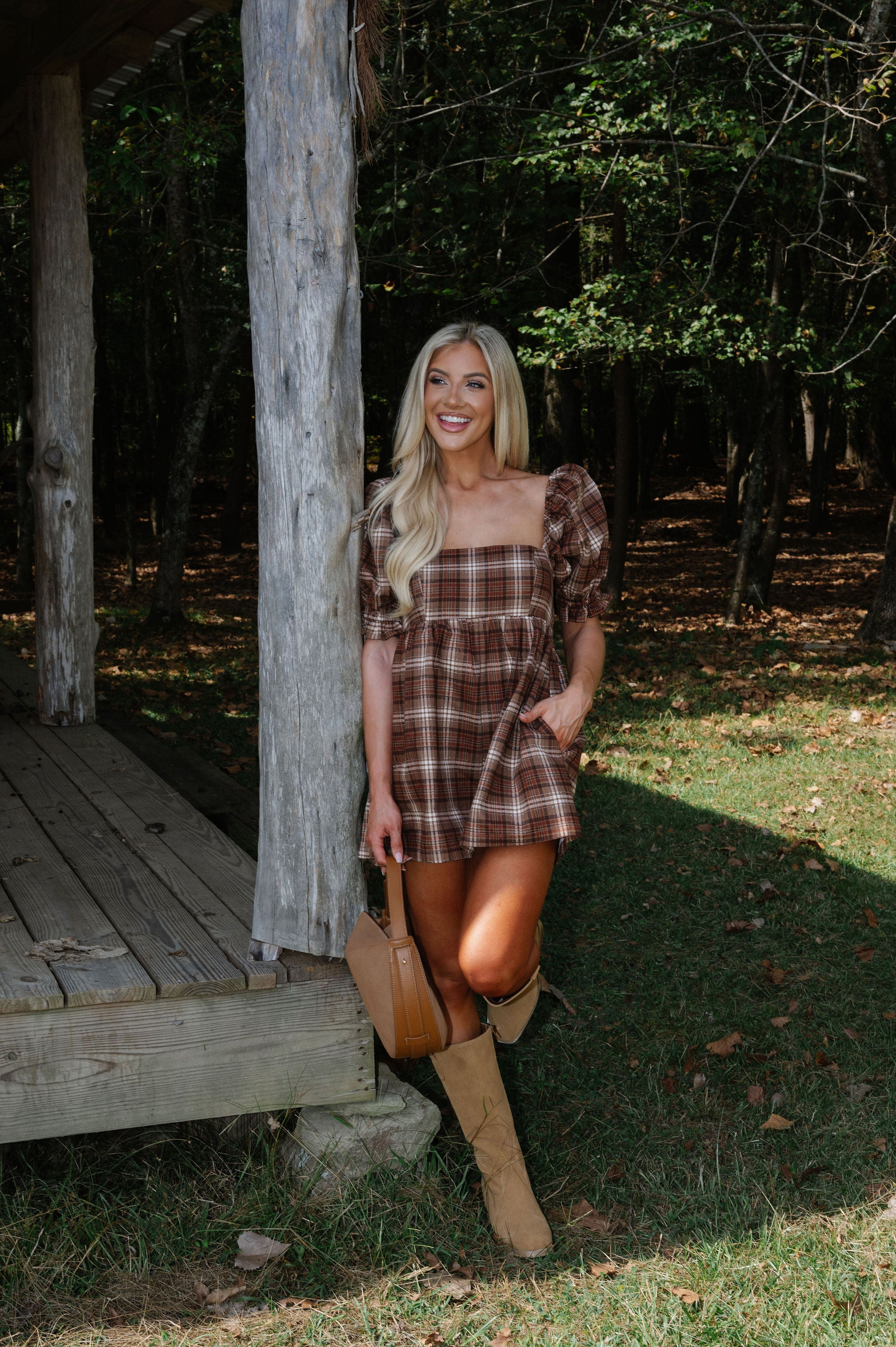 Jude Plaid Romper-Brown