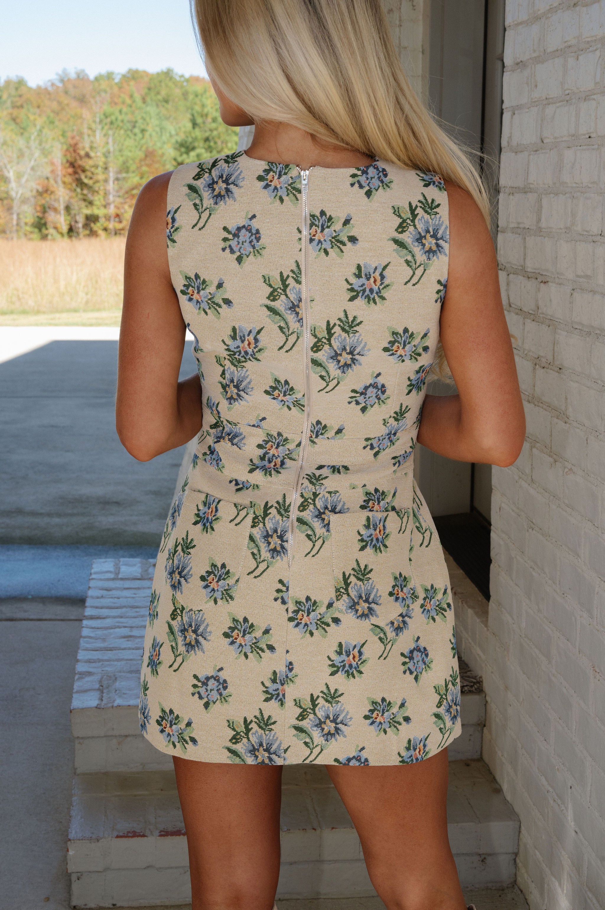 Sleeveless Floral Jacquard Mini Dress-Light Taupe