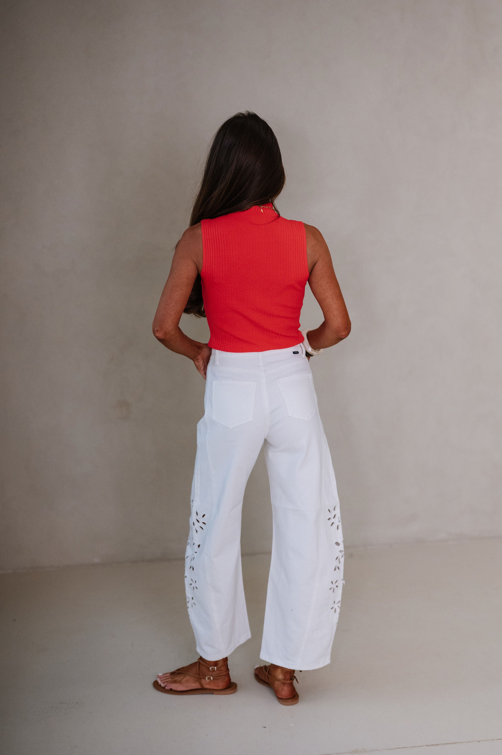 Ruby Embroidered Barrel Jeans-Off White